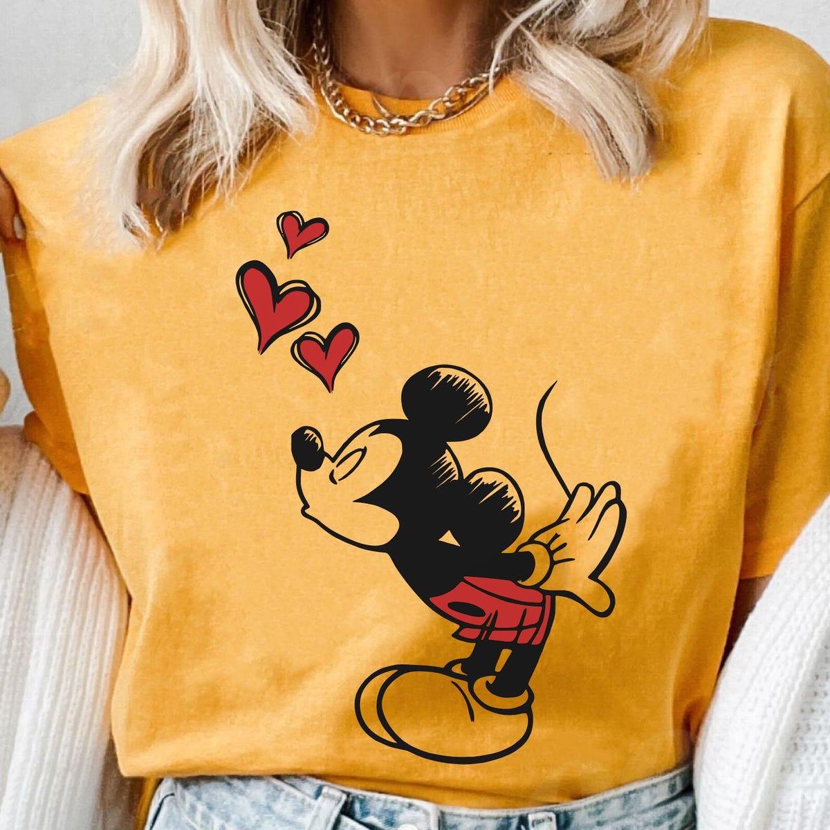 Mickey Minnie Mouse Kissing Sketch Art Vintage Disney Couple Matching Shirt 3