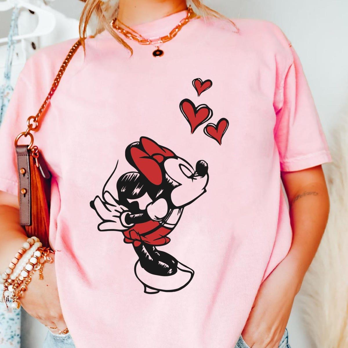 Mickey Minnie Mouse Kissing Sketch Art Vintage Disney Couple Matching Shirt 4