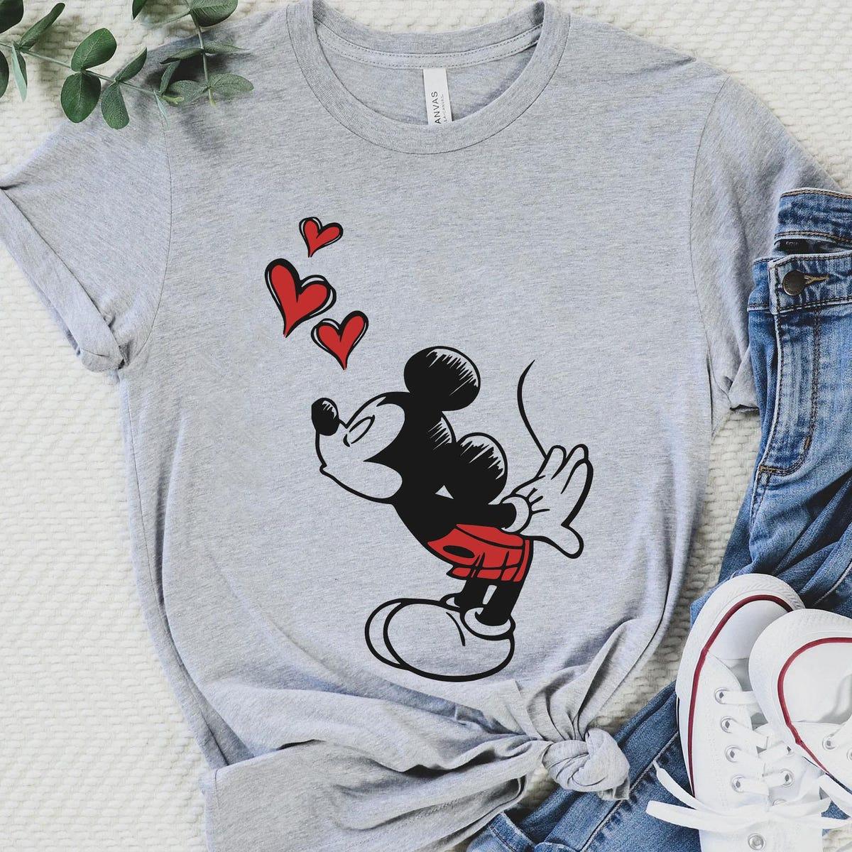 Mickey Minnie Mouse Kissing Sketch Art Vintage Disney Couple Matching Shirt 5