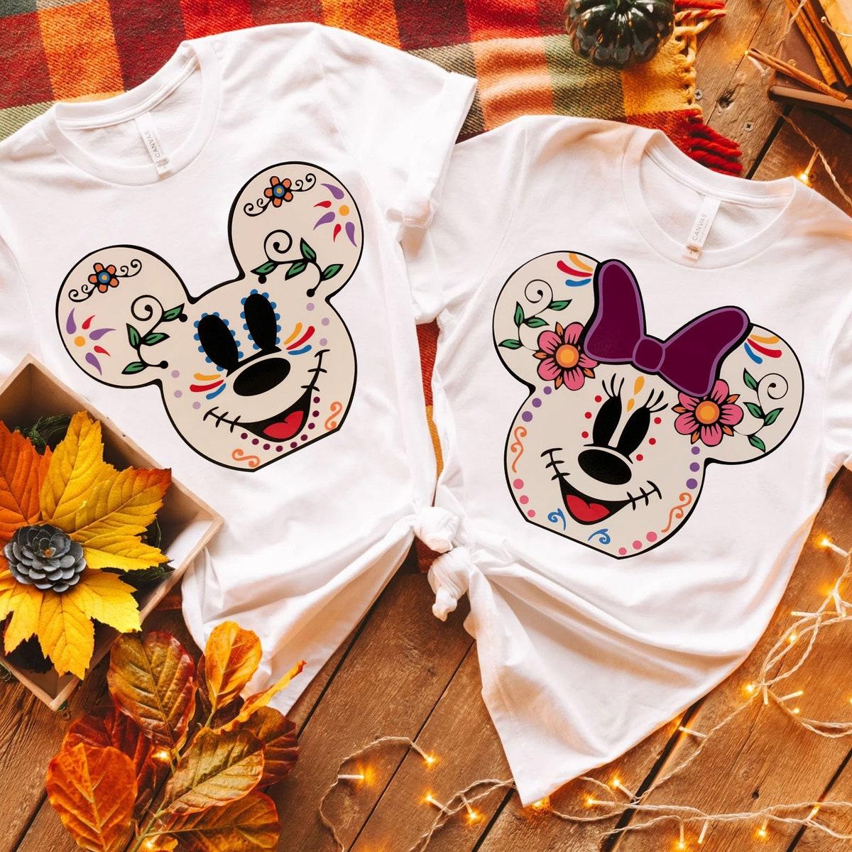 Mickey Minnie Mouse Sugar Skull Day Of The Dead Halloween Couple Shirt 1