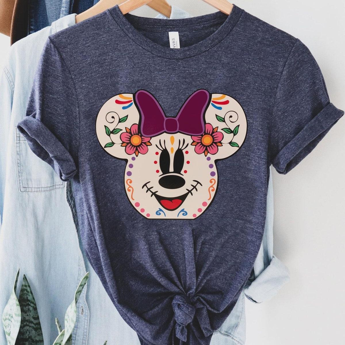 Mickey Minnie Mouse Sugar Skull Day Of The Dead Halloween Couple Shirt 4