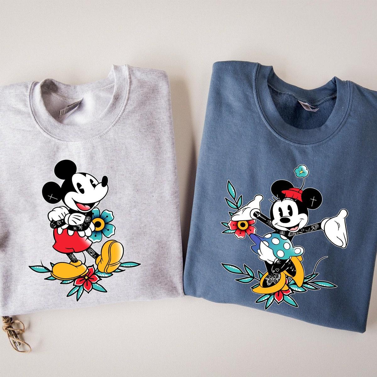 Mickey Minnie Mouse Tattoo Art Style Couple Matching Shirt 1