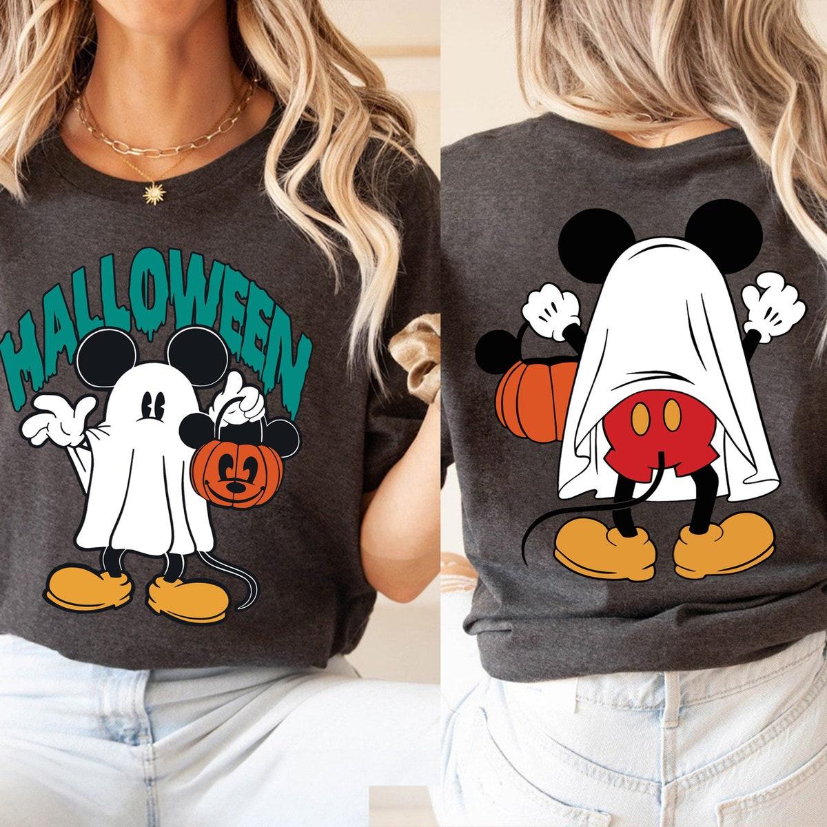 Mickey Mouse Halloween Trick Or Treat Mickey As Ghost With Pumpkin Bag Shirt 4