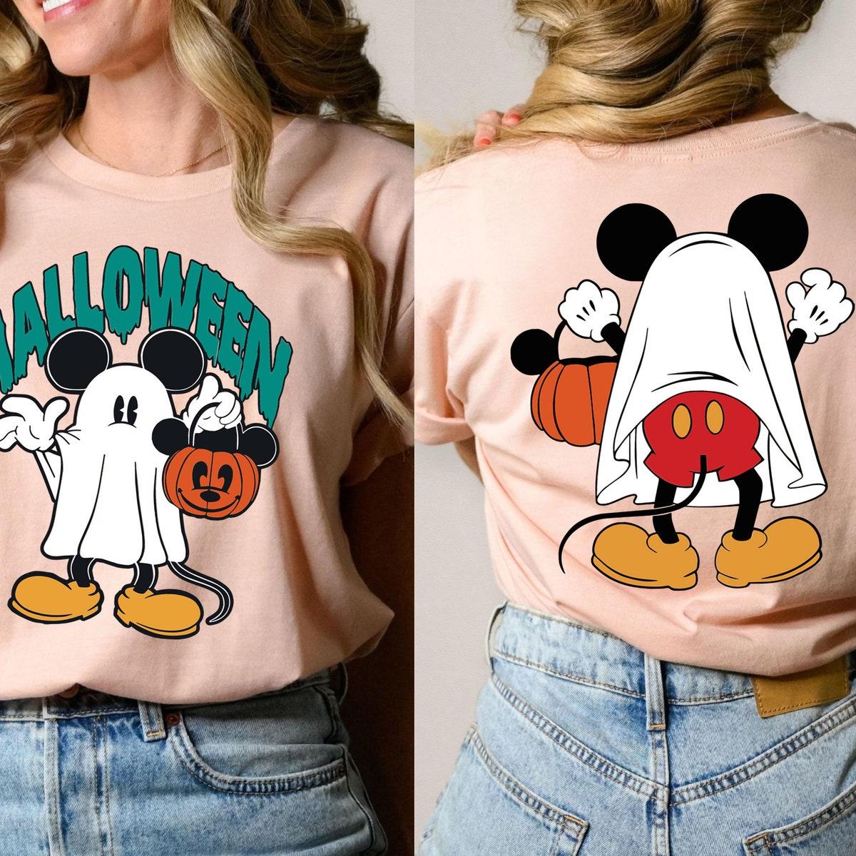 Mickey Mouse Halloween Trick Or Treat Mickey As Ghost With Pumpkin Bag Shirt 5