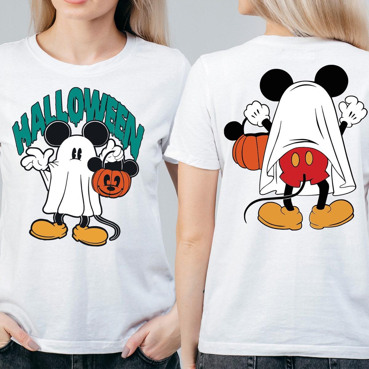 Mickey Mouse Halloween Trick Or Treat Mickey As Ghost With Pumpkin Bag Shirt 6