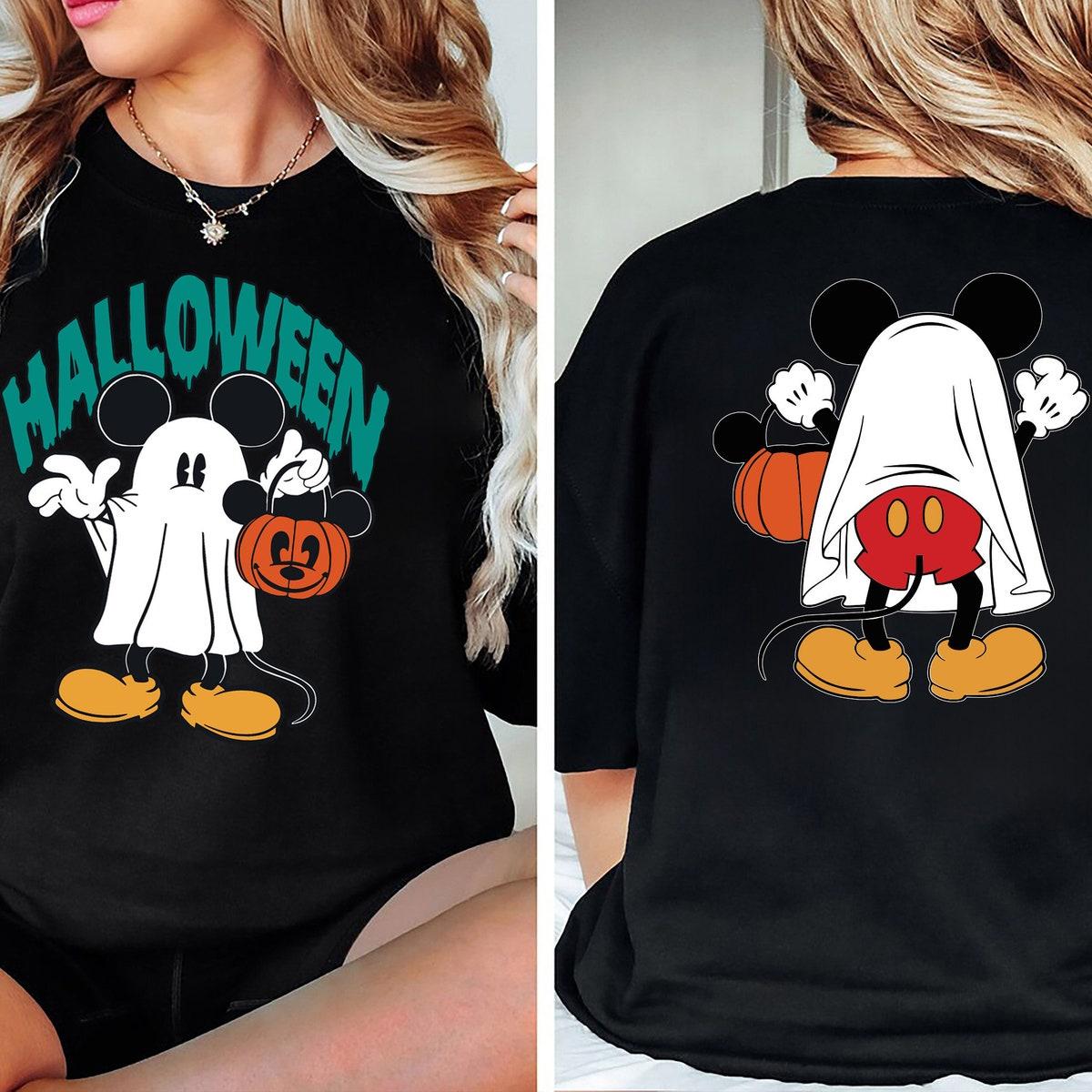 Mickey Mouse Halloween Trick Or Treat Mickey As Ghost With Pumpkin Bag Shirt 7