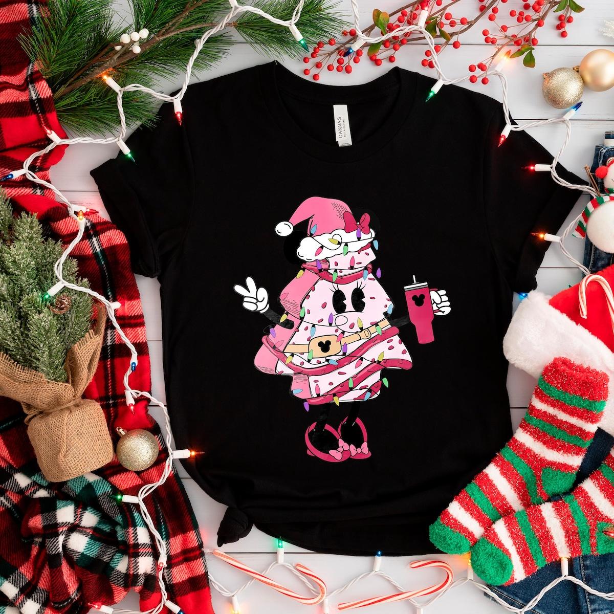 Minnie In Pink Christmas Tree Shirt 2