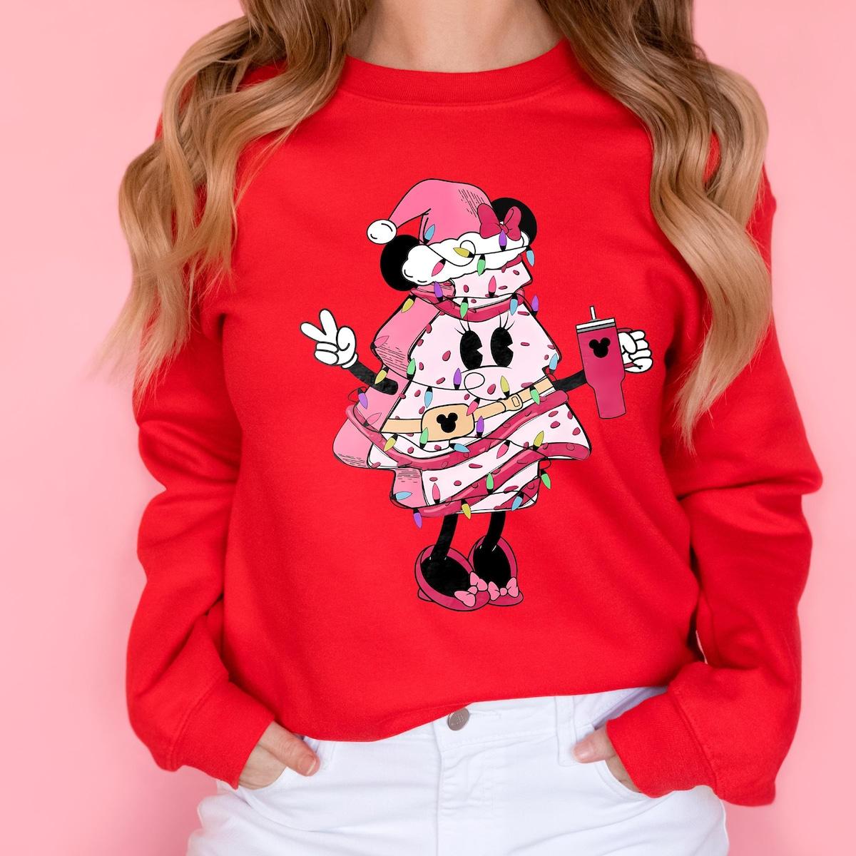 Minnie In Pink Christmas Tree Shirt 3