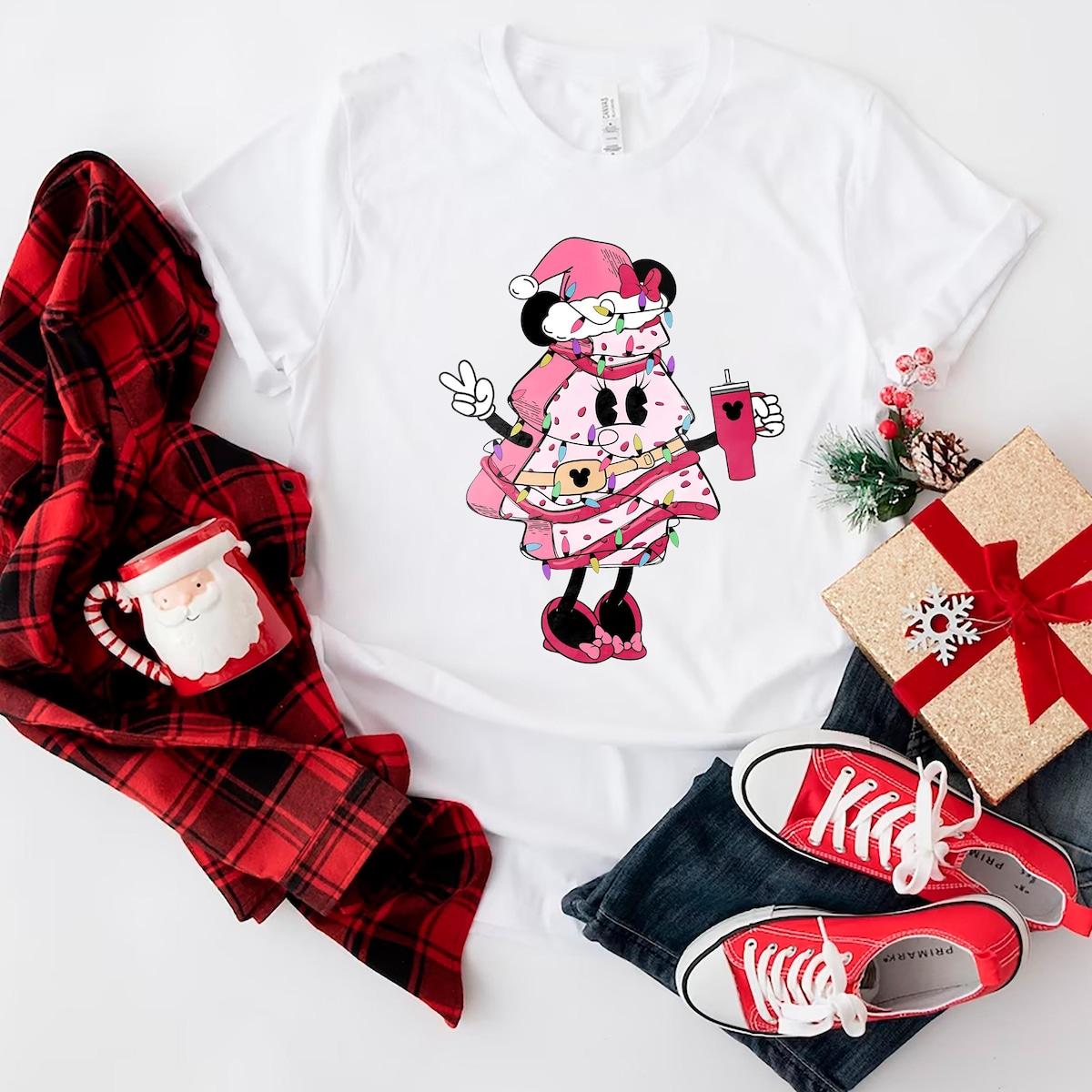 Minnie In Pink Christmas Tree Shirt 4