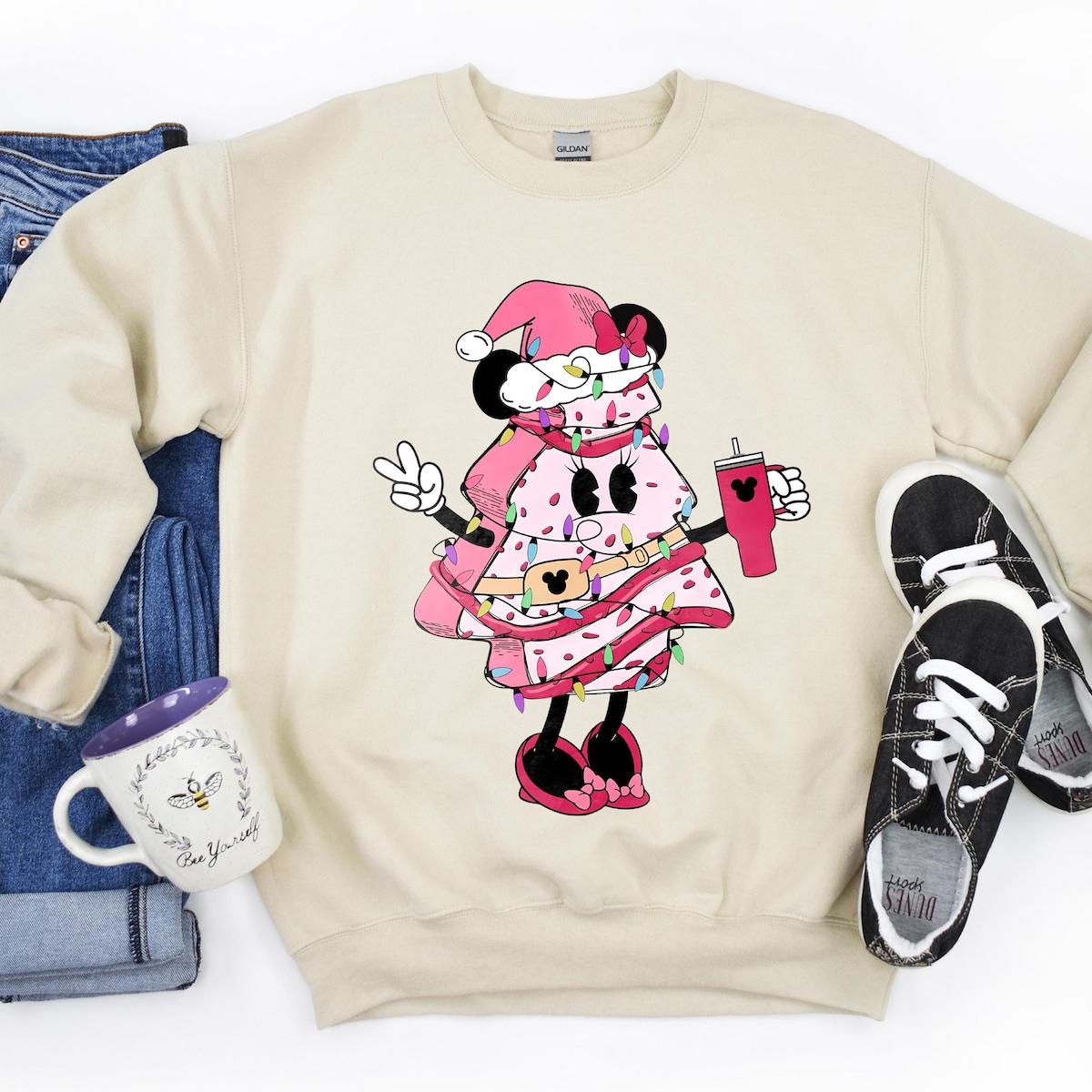 Minnie In Pink Christmas Tree Shirt 5