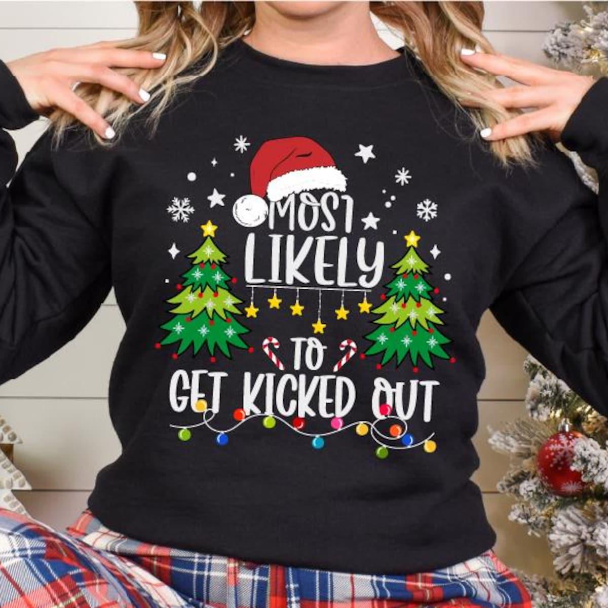 Most Likely Custom Text X mas Santa Hat Christmas Tree Shirt 6