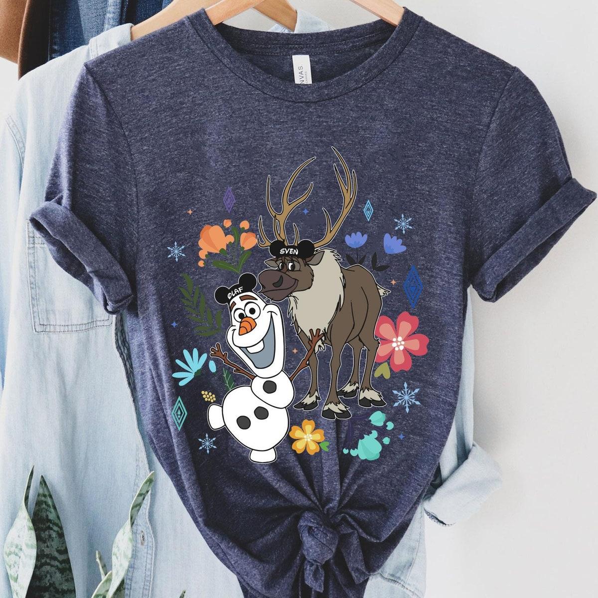 Olaf And Sven Mickey Mouse Hat Floral Frozen Disney Shirt 4