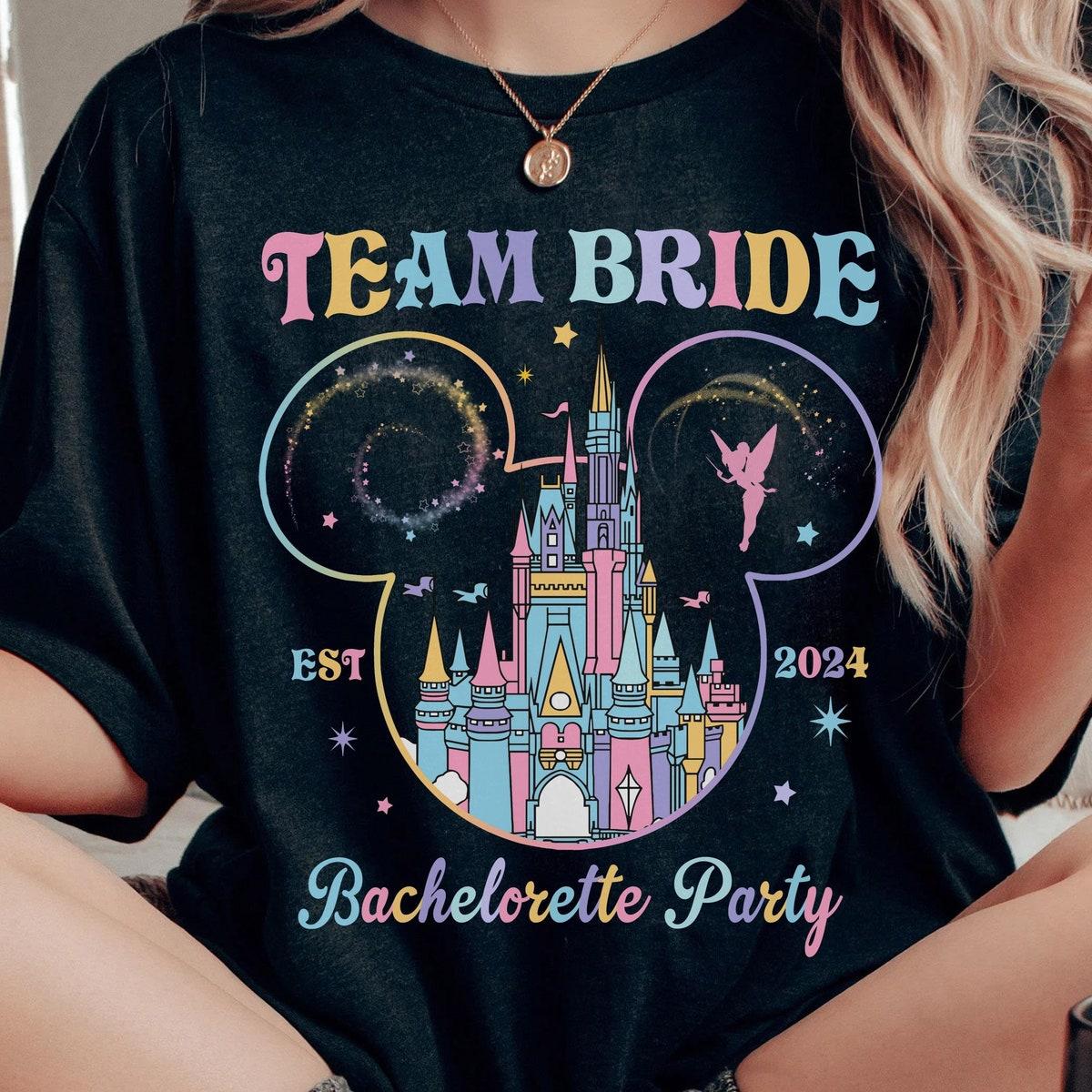 Pastel Disney Castle Team Bride Bachelorette Party Shirt 1