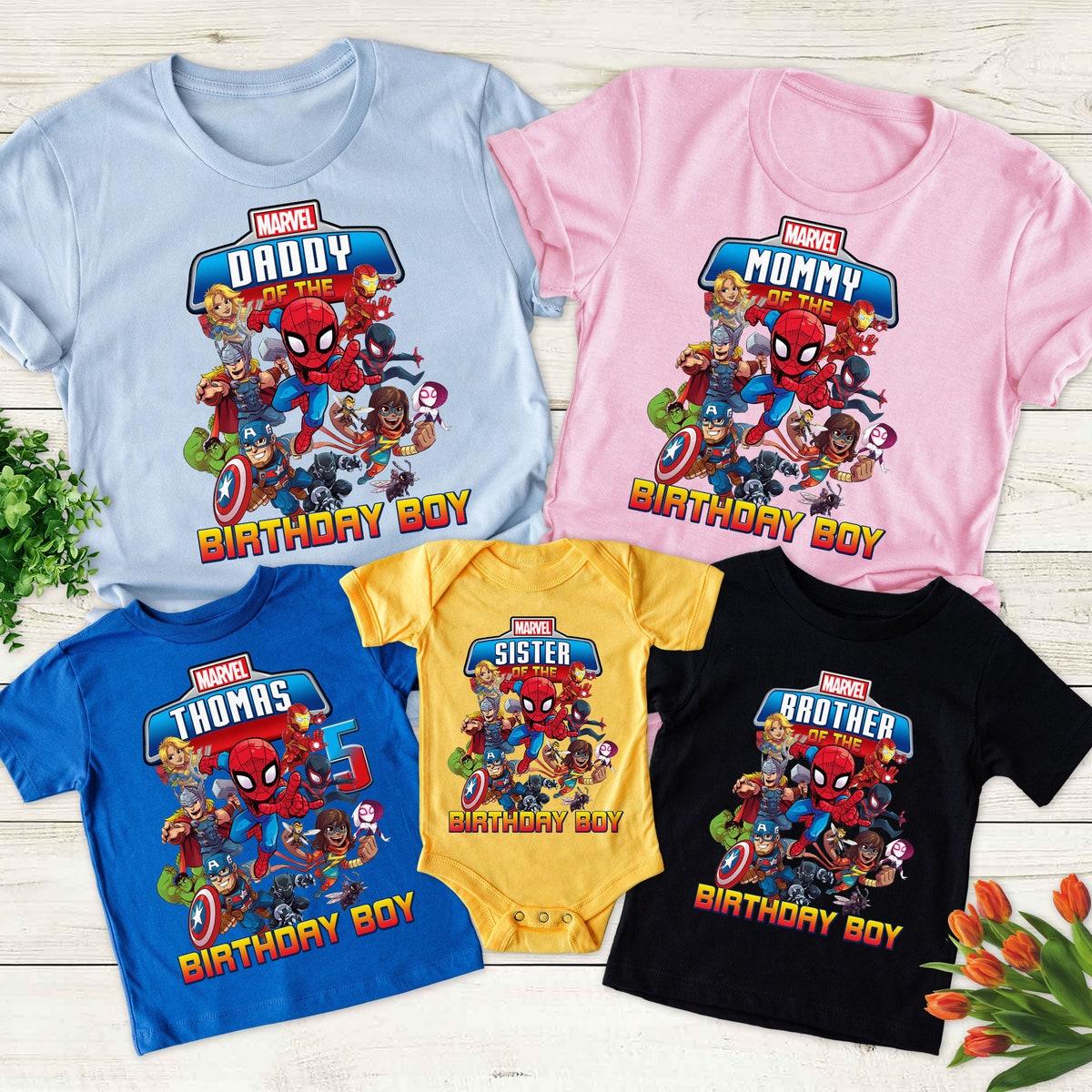 Personalize Marvel Birthday Spiderman Superhero Family Custom Shirt 2