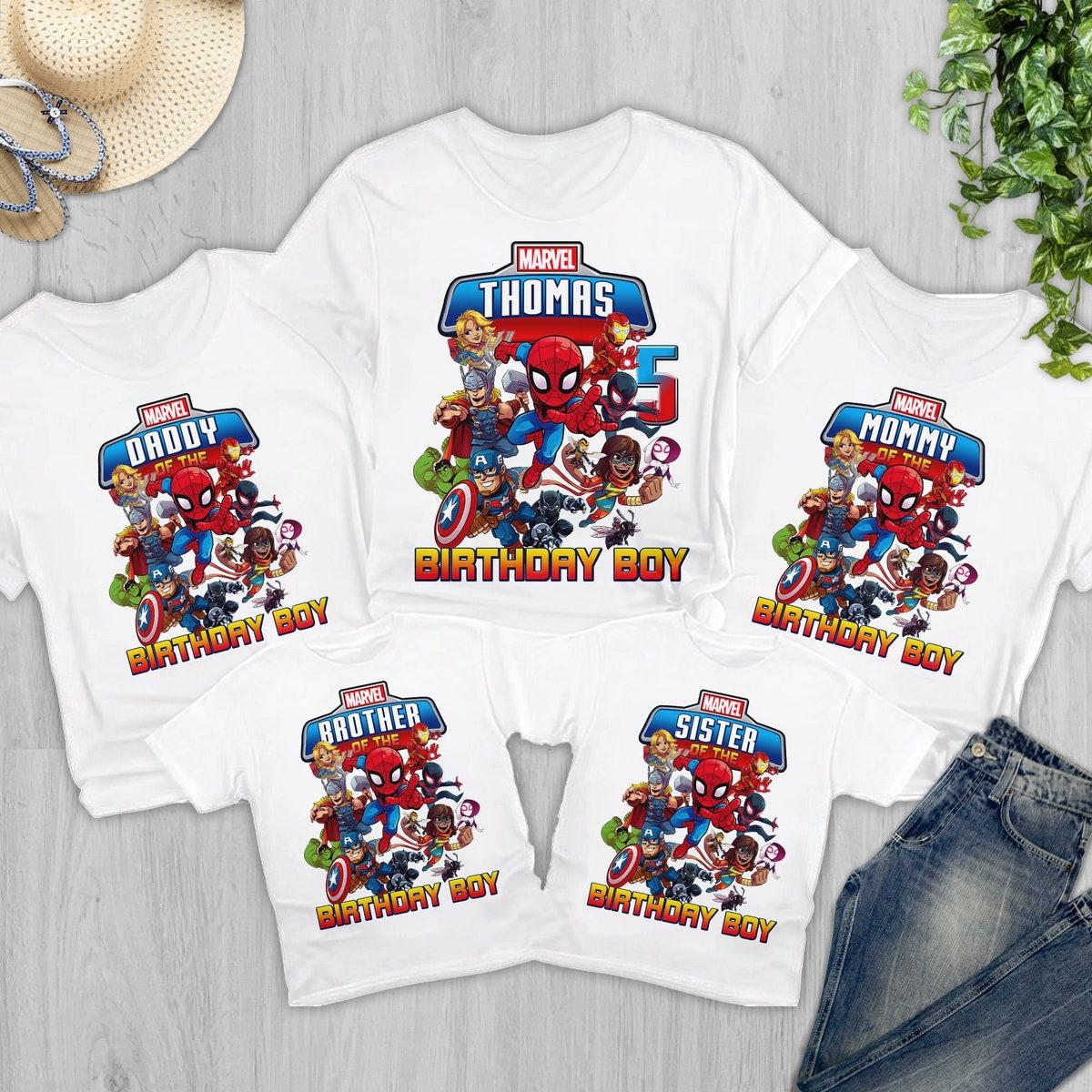 Personalize Marvel Birthday Spiderman Superhero Family Custom Shirt 3