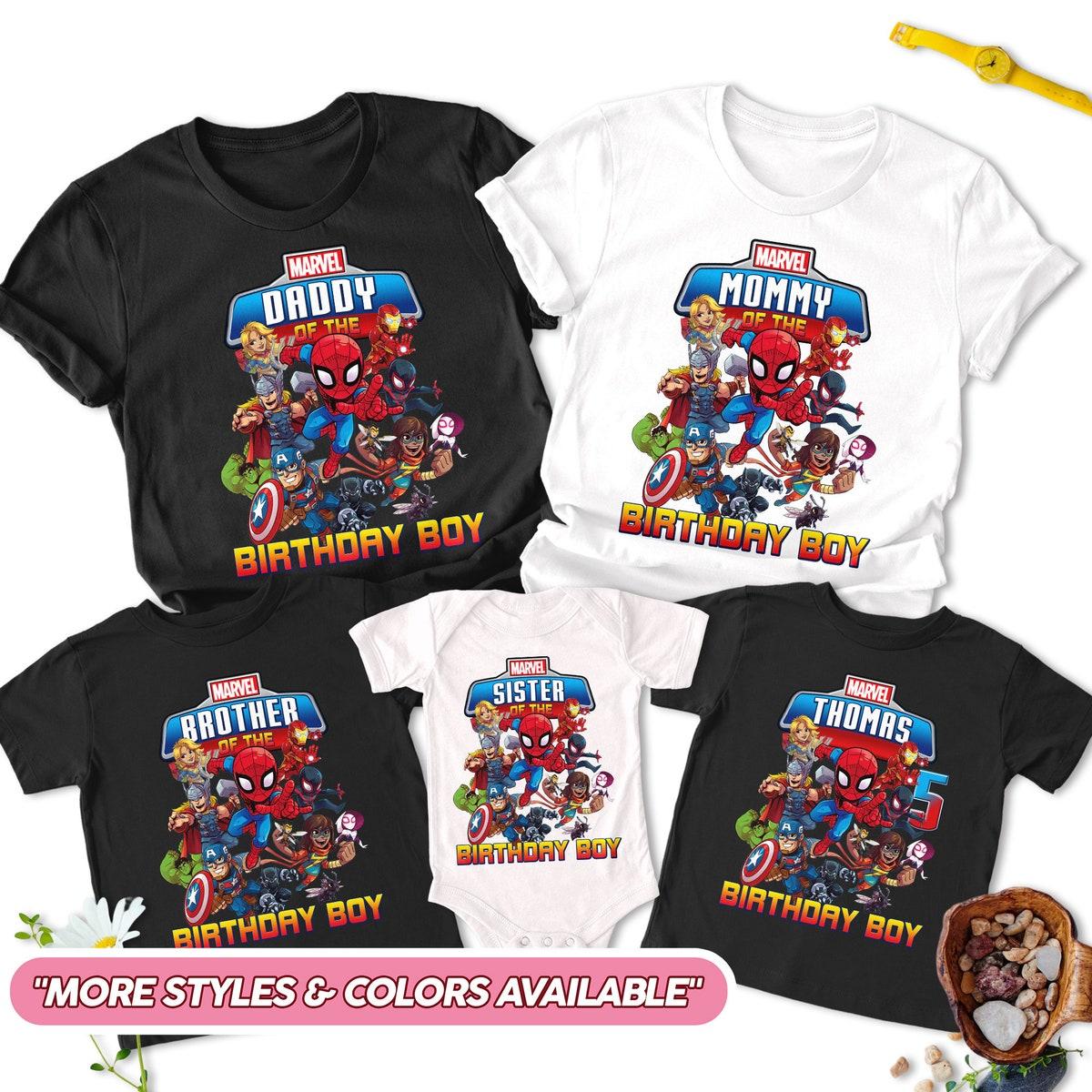 Personalize Marvel Birthday Spiderman Superhero Family Custom Shirt 5