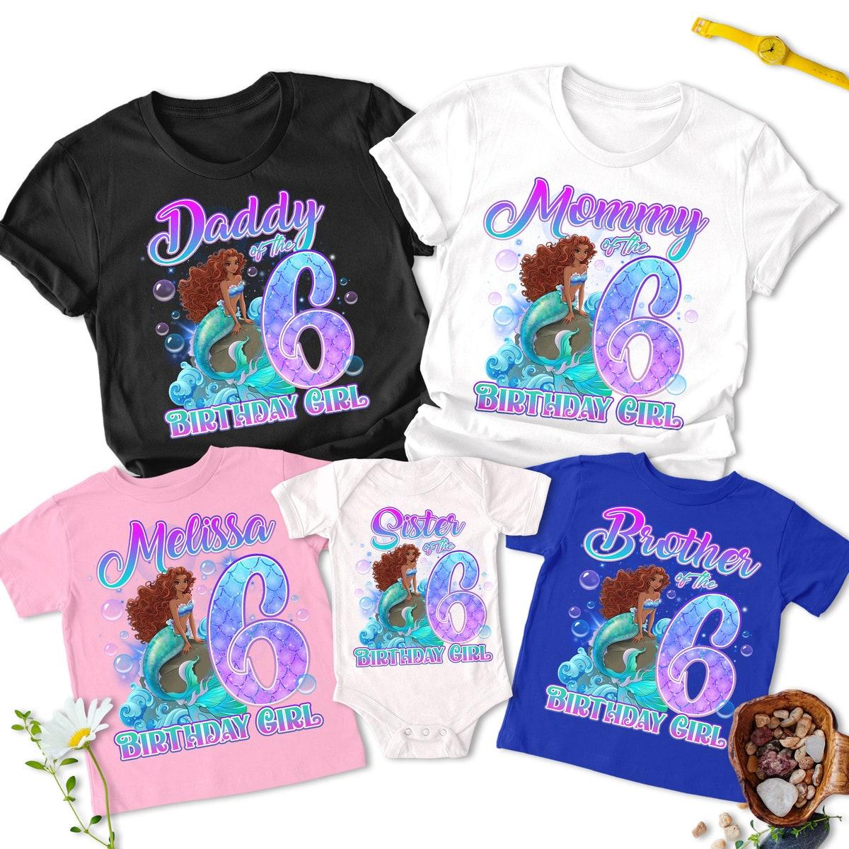 Personalized Black Little Mermaid Birthday Family Matching Shirt 2