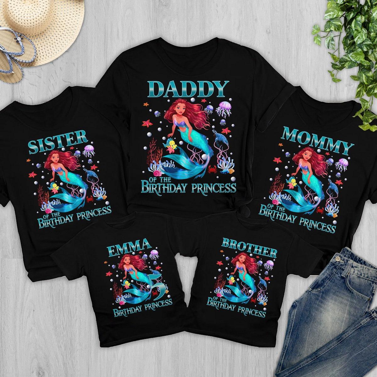 Personalized Black Little Mermaid Birthday Shirt 2