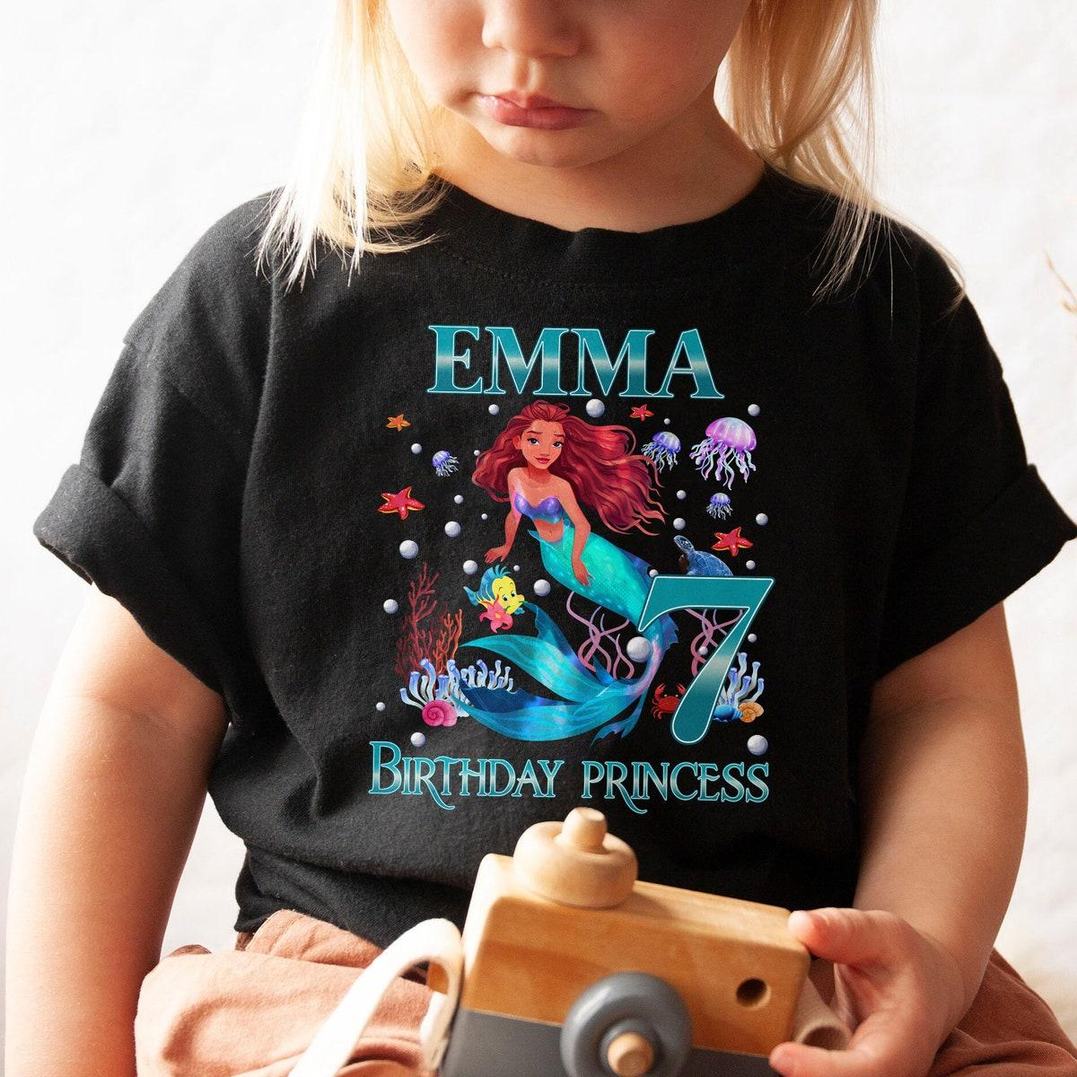 Personalized Black Little Mermaid Birthday Shirt 3