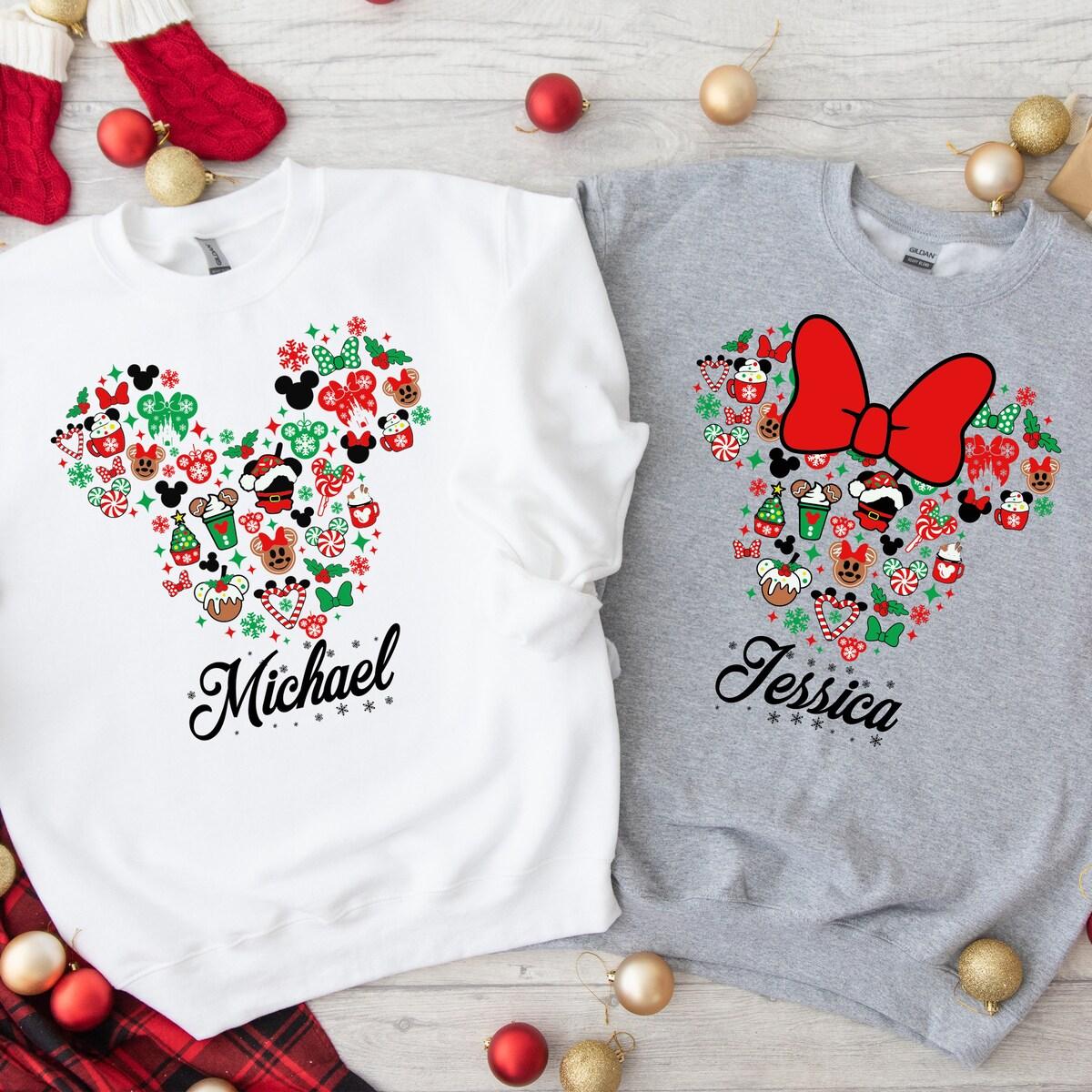 Personalized Disney Mickey Minnie Head Christmas Shirt 2