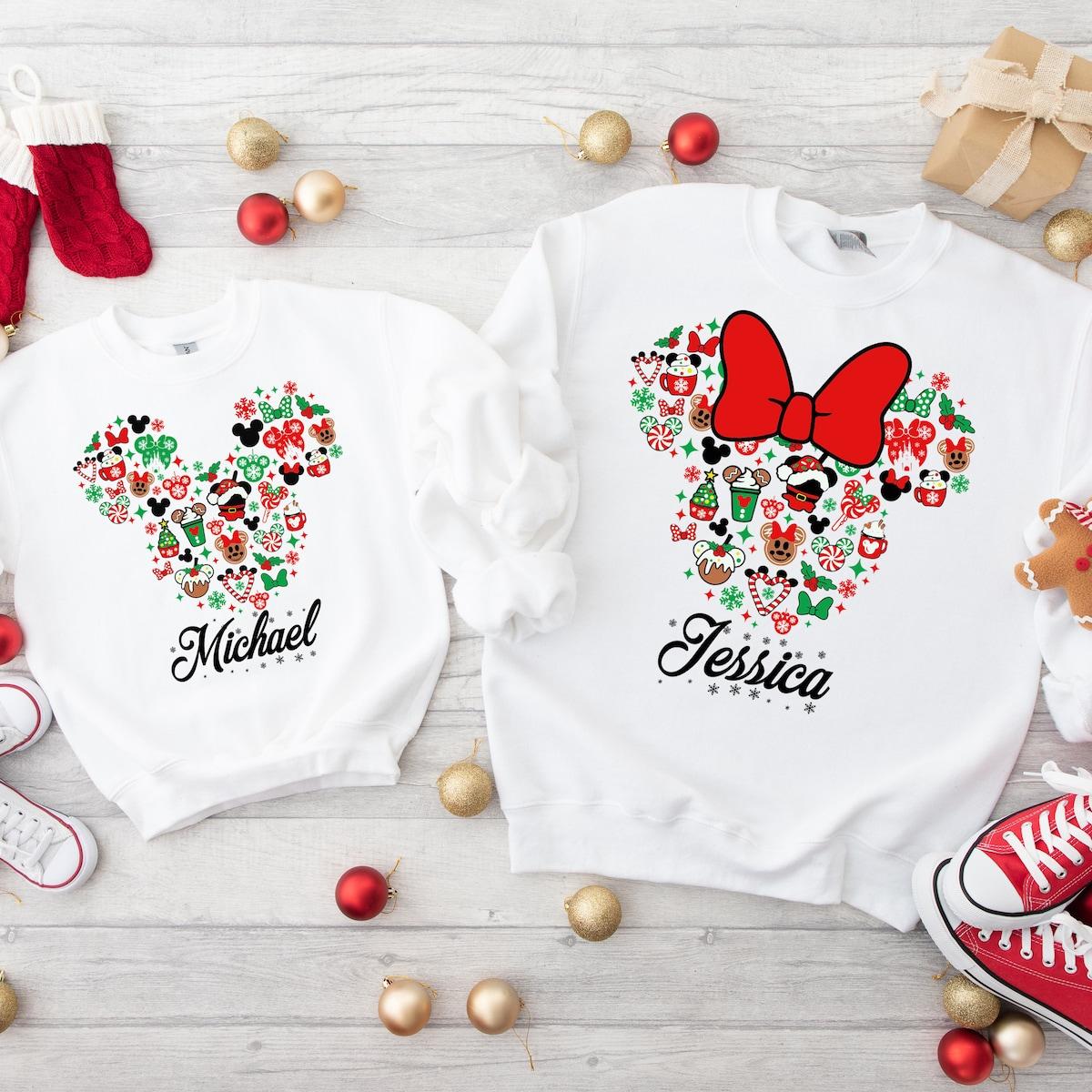 Personalized Disney Mickey Minnie Head Christmas Shirt 3