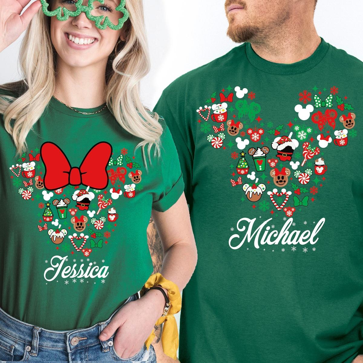 Personalized Disney Mickey Minnie Head Christmas Shirt 4