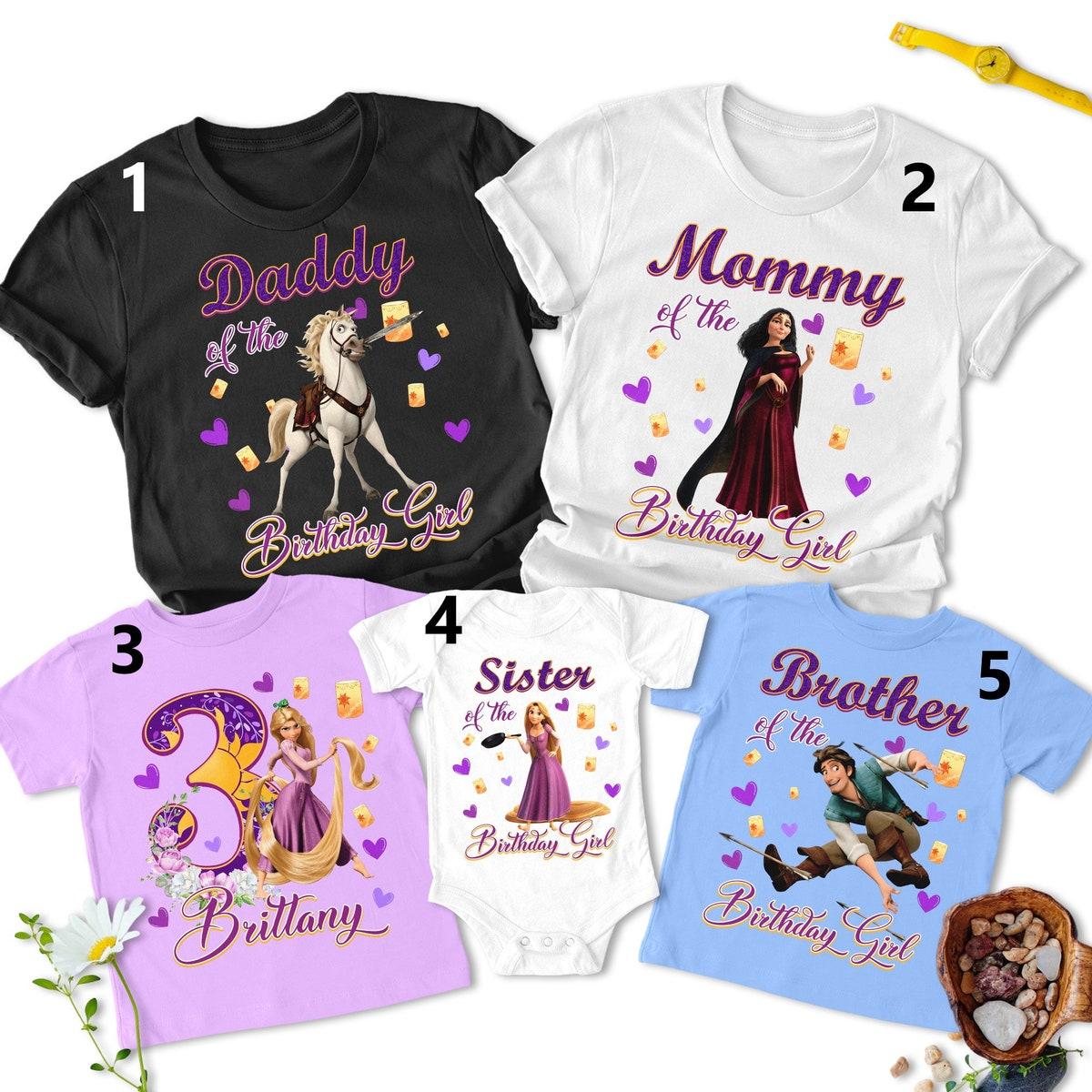 Personalized Long Hair Princess Matching Birthday Girl Shirt 3