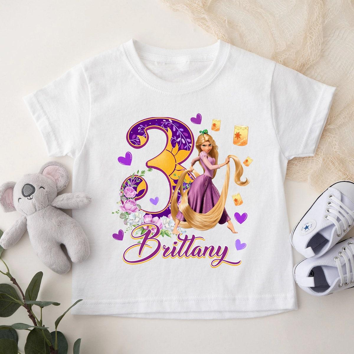 Personalized Long Hair Princess Matching Birthday Girl Shirt 4