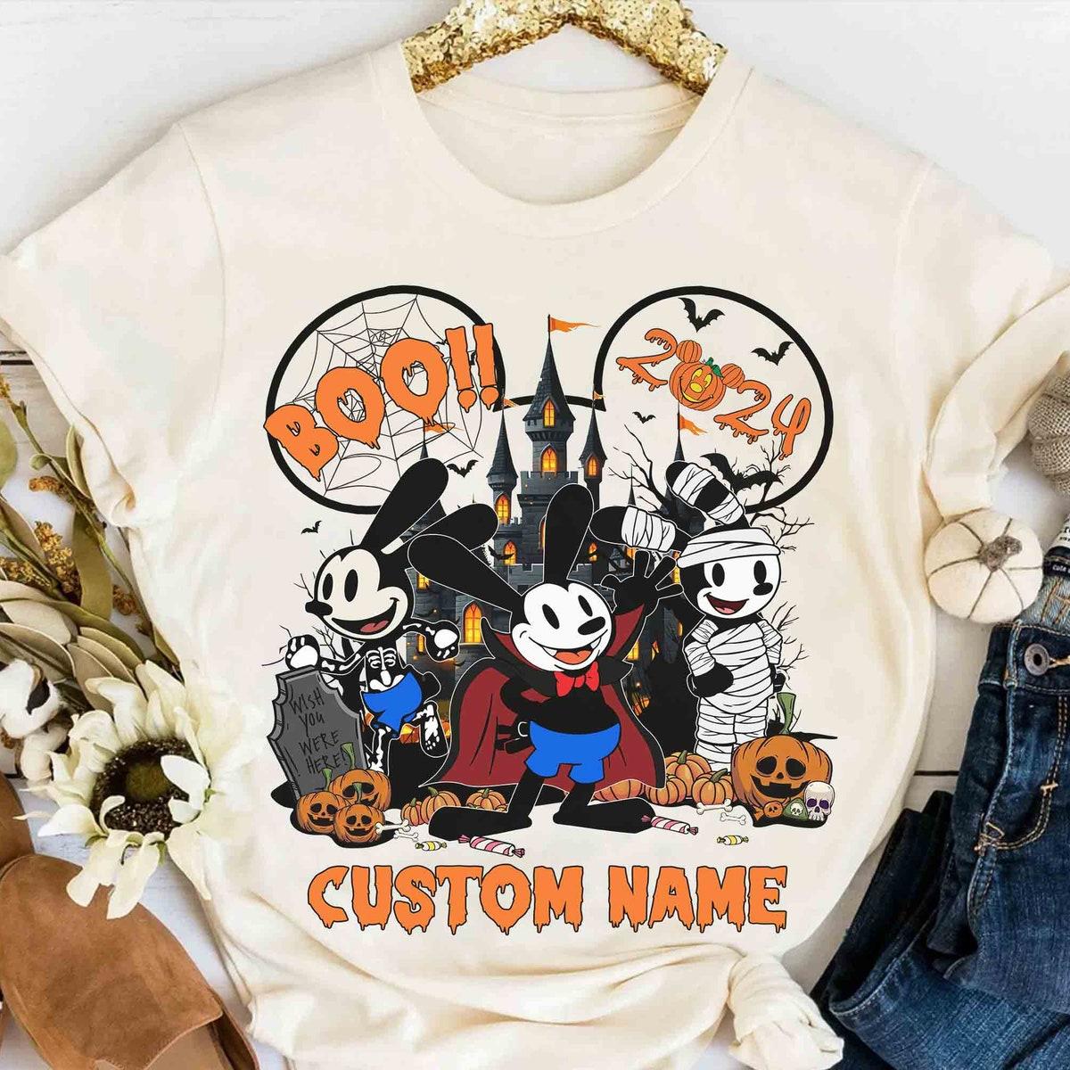 Personalized Oswald The Lucky Rabbit Mummy Vampire Skeleton Halloween Shirt 2