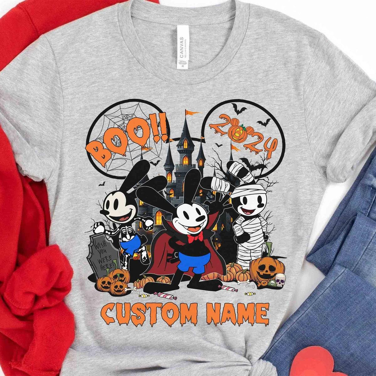 Personalized Oswald The Lucky Rabbit Mummy Vampire Skeleton Halloween Shirt 3