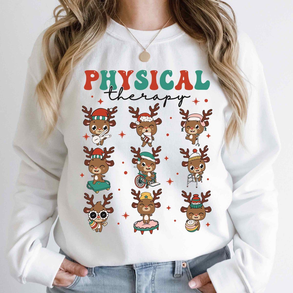 Physical Therapy Cute Deer Santa Christmas Shirt 1