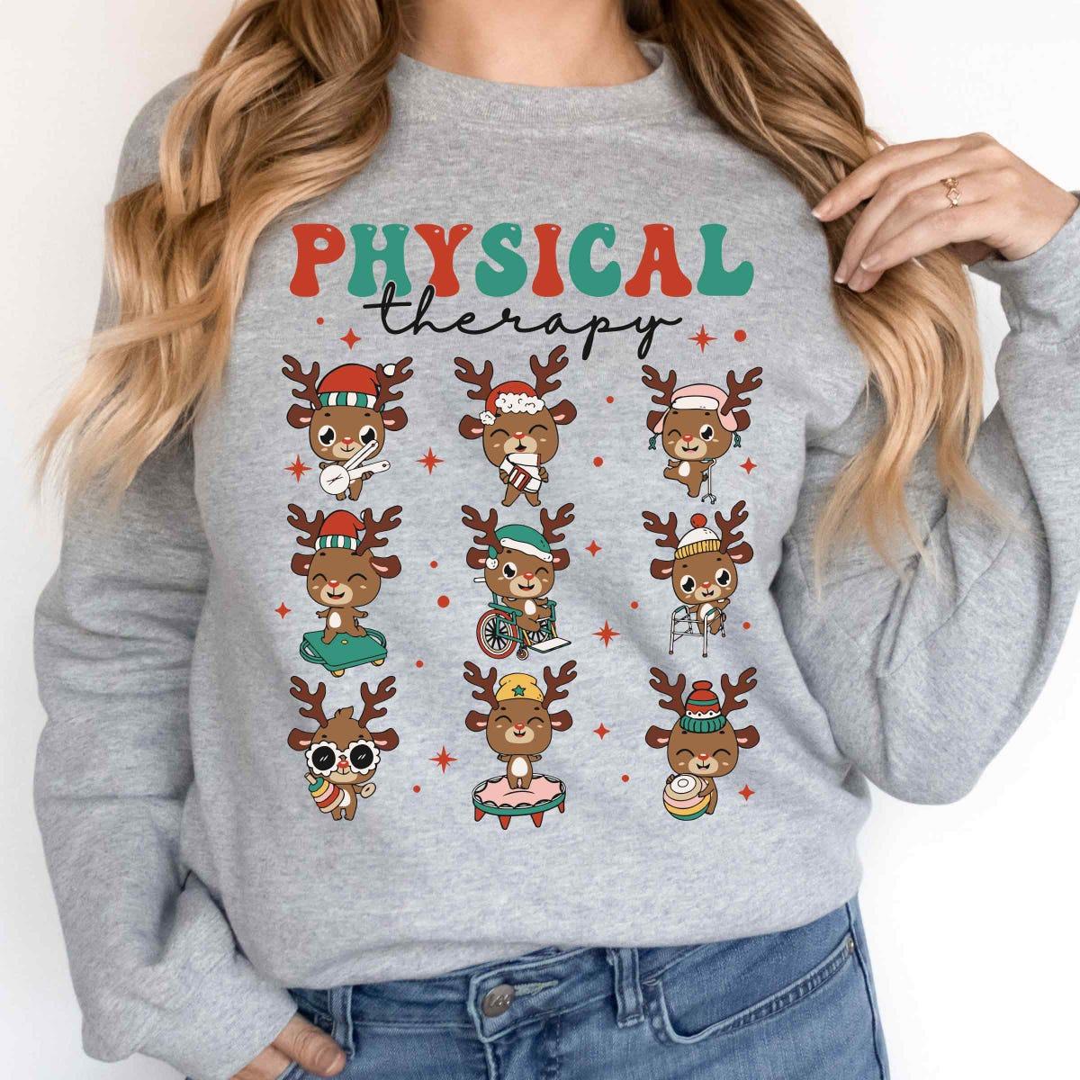 Physical Therapy Cute Deer Santa Christmas Shirt 2