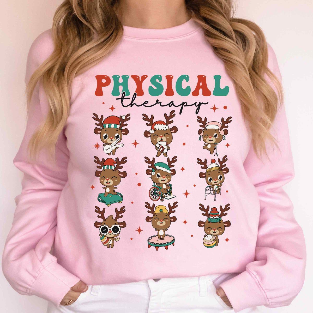 Physical Therapy Cute Deer Santa Christmas Shirt 3