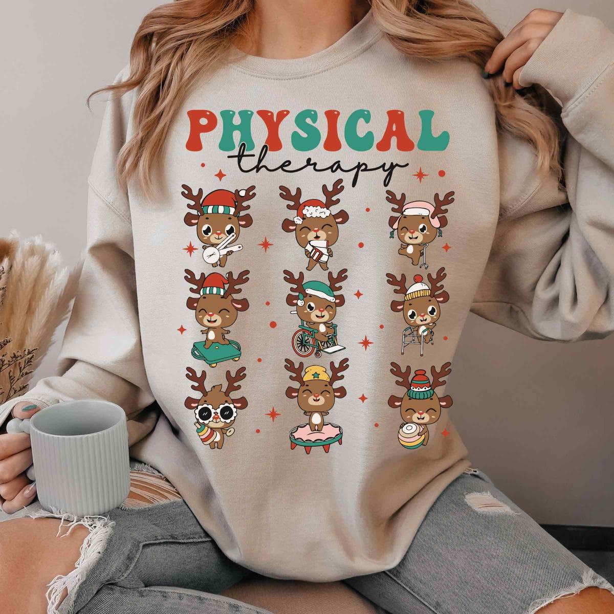 Physical Therapy Cute Deer Santa Christmas Shirt 4