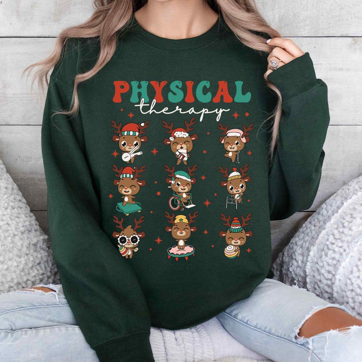 Physical Therapy Cute Deer Santa Christmas Shirt 5