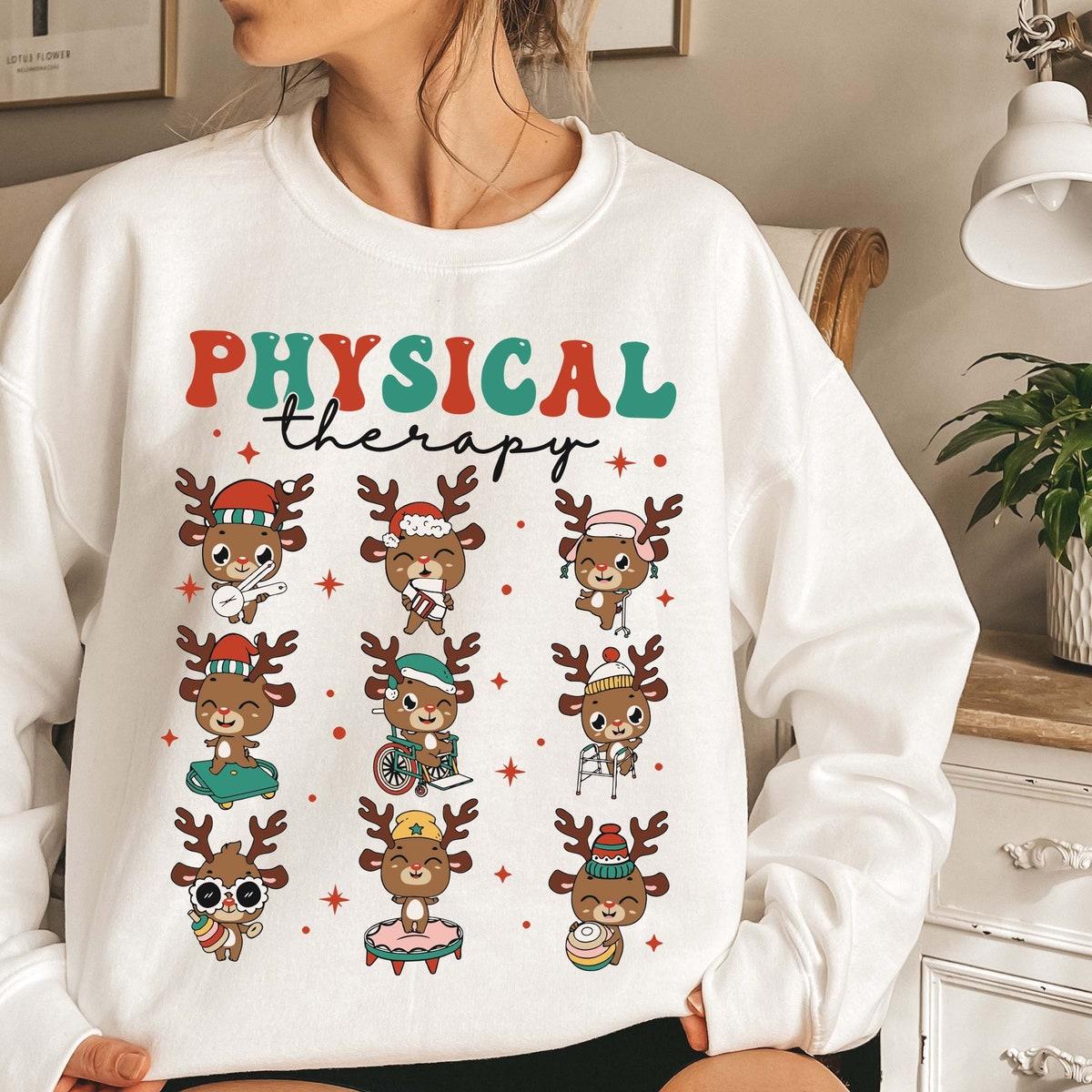 Physical Therapy Cute Deer Santa Shirt 1