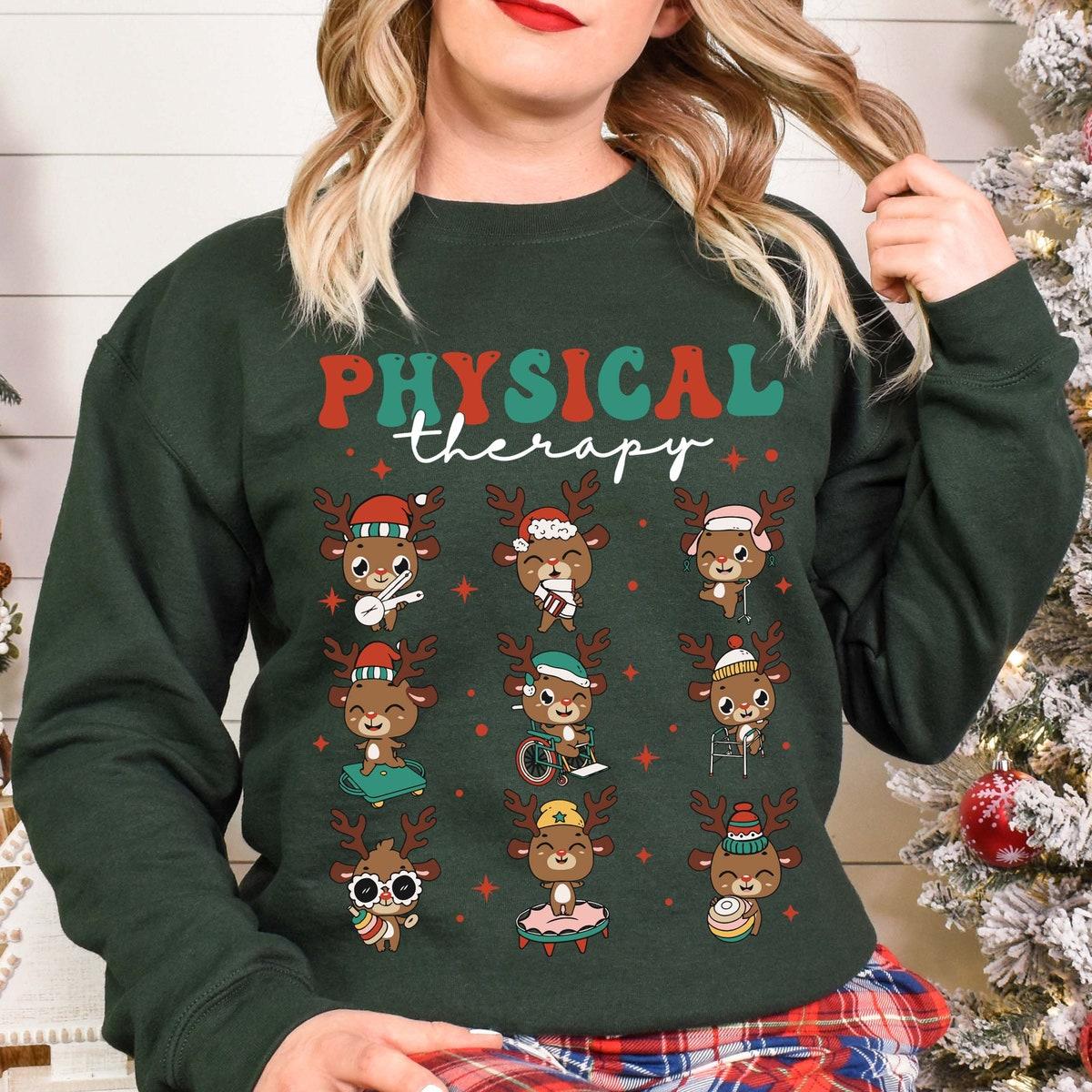 Physical Therapy Cute Deer Santa Shirt 2