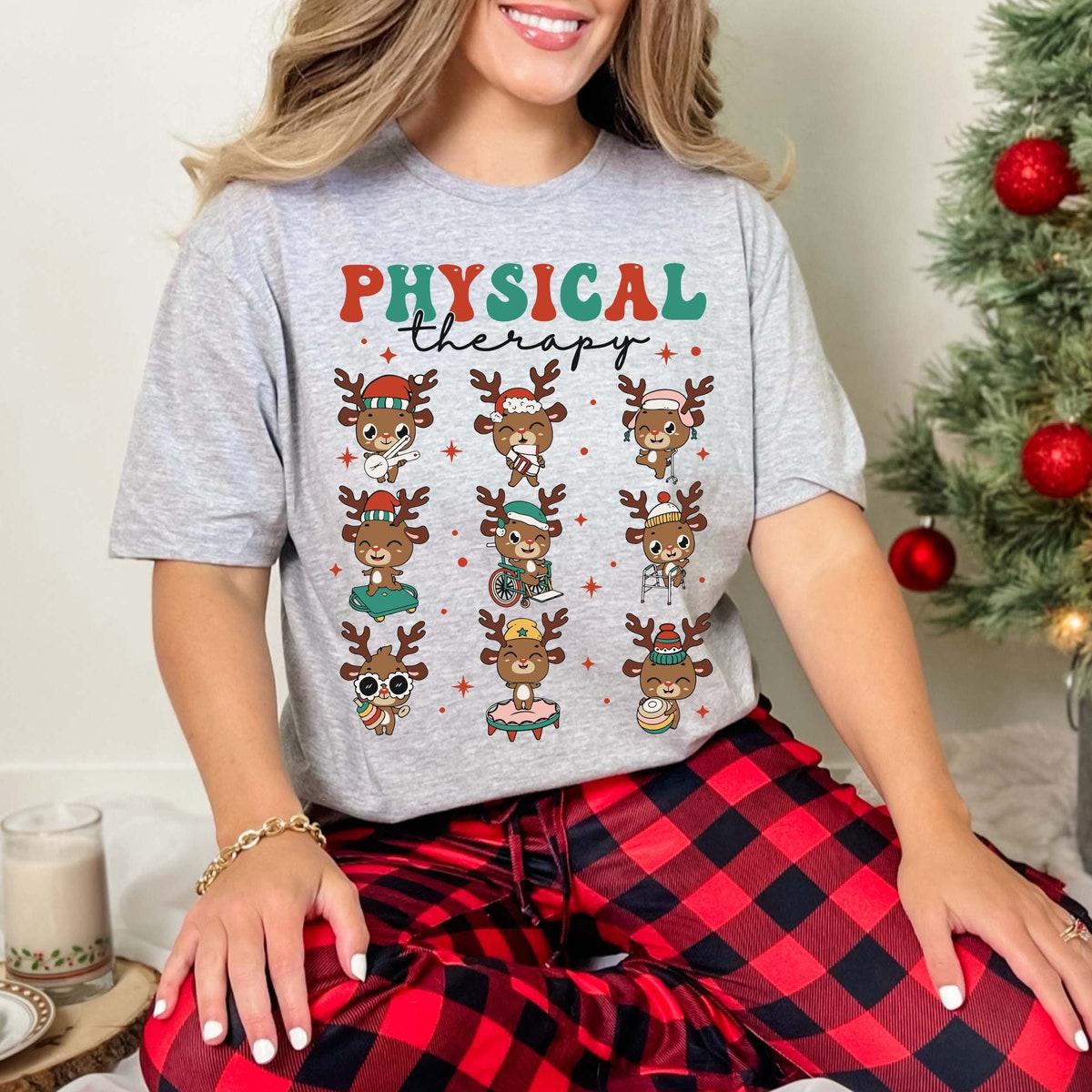 Physical Therapy Cute Deer Santa Shirt 3