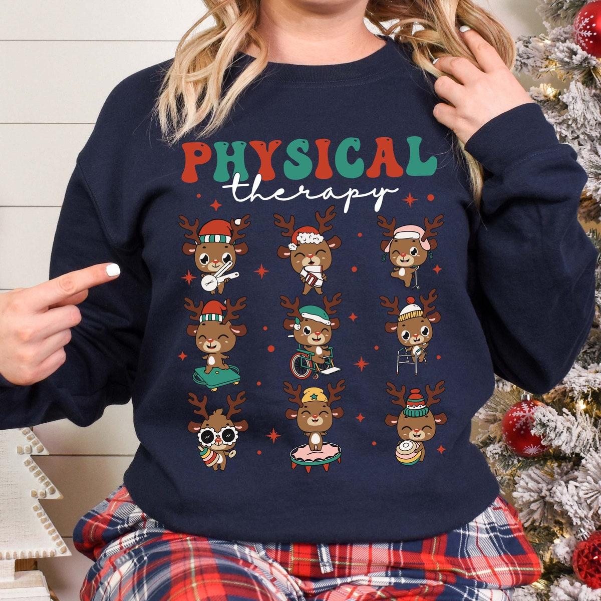 Physical Therapy Cute Deer Santa Shirt 4