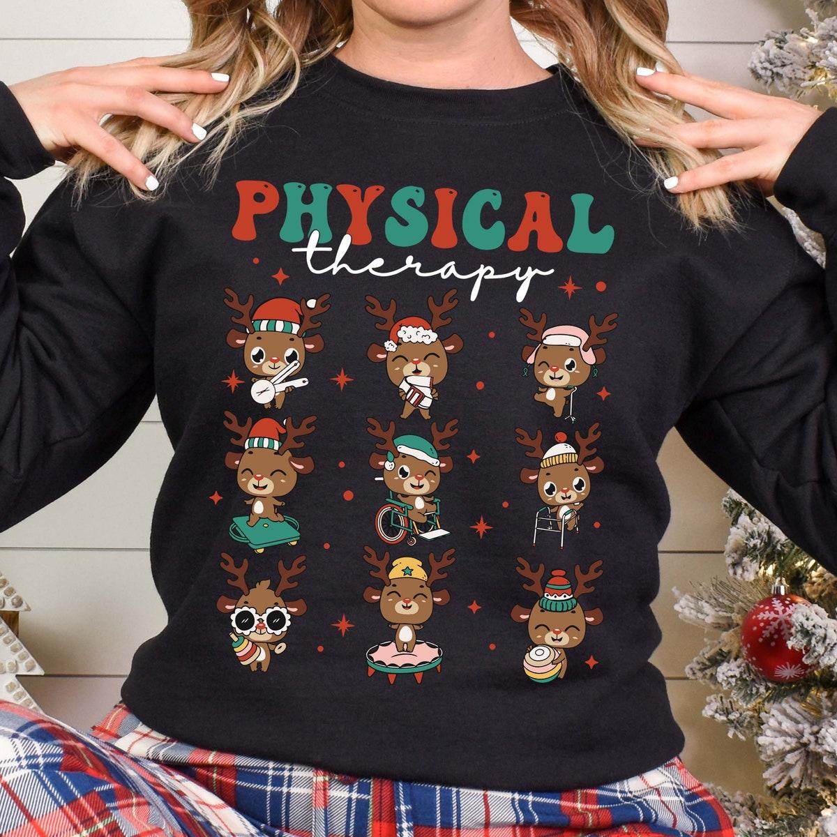 Physical Therapy Cute Deer Santa Shirt 5