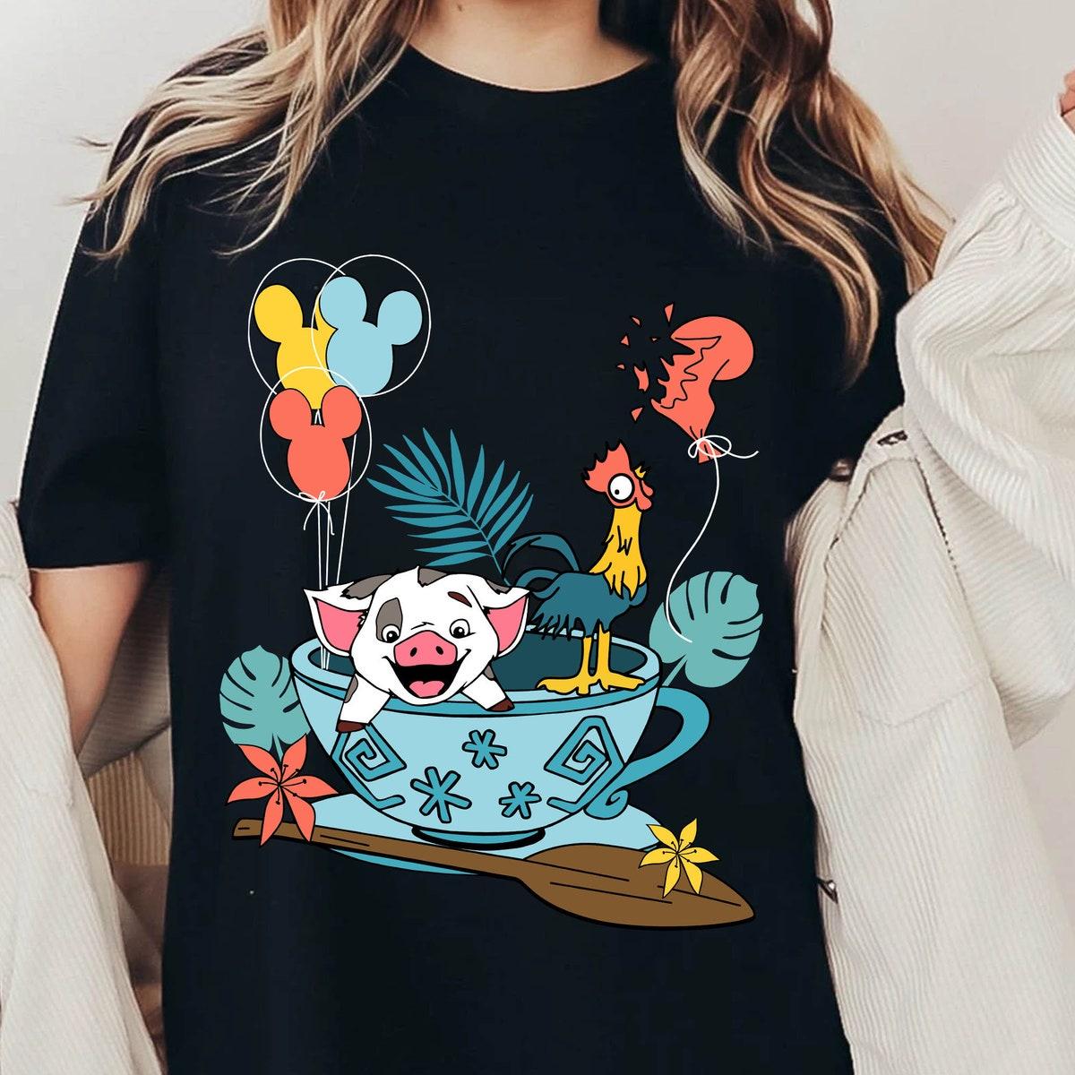 Pua And Hei Hei With Mickey Balloon Tea Cup Party Moana Shirt 1