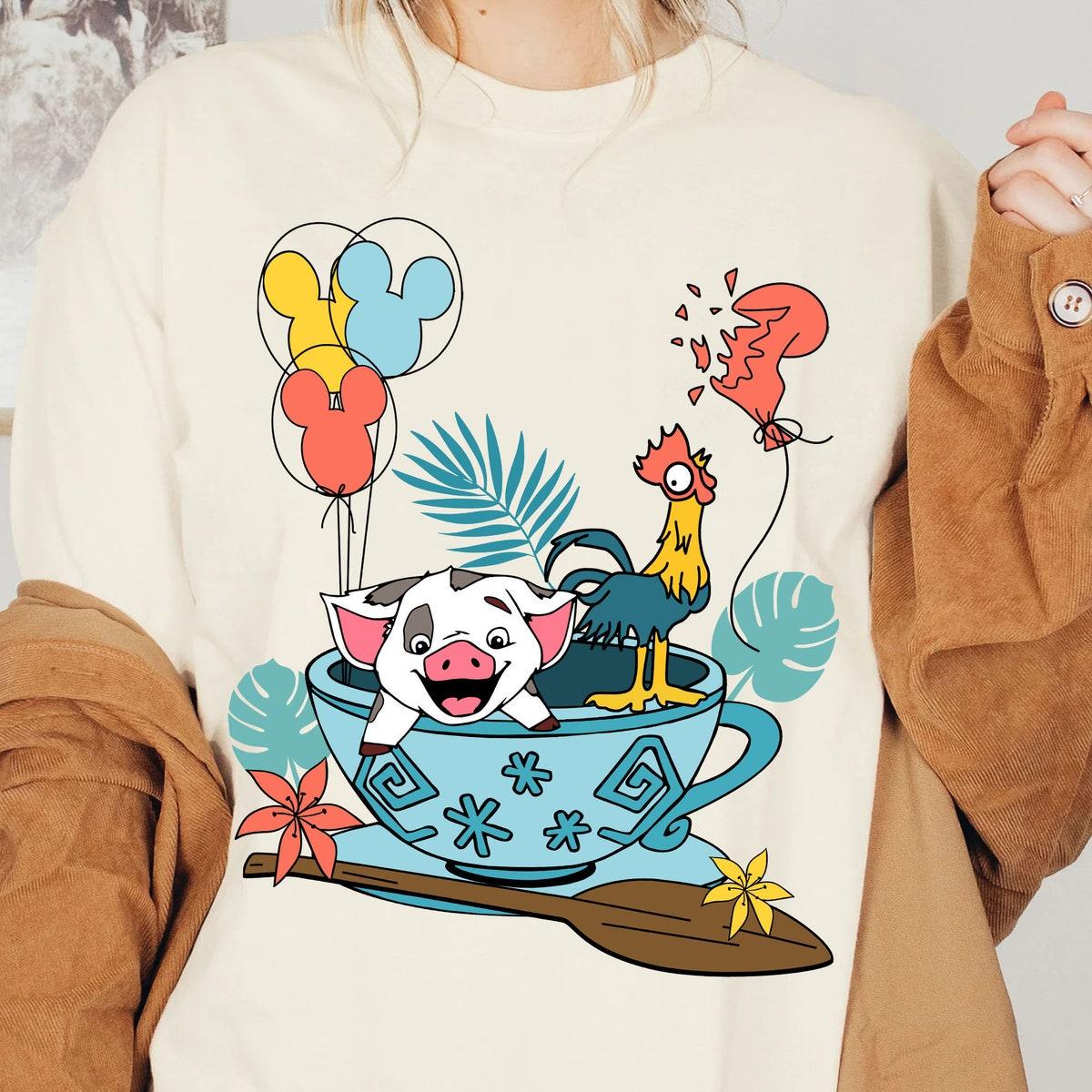 Pua And Hei Hei With Mickey Balloon Tea Cup Party Moana Shirt 2