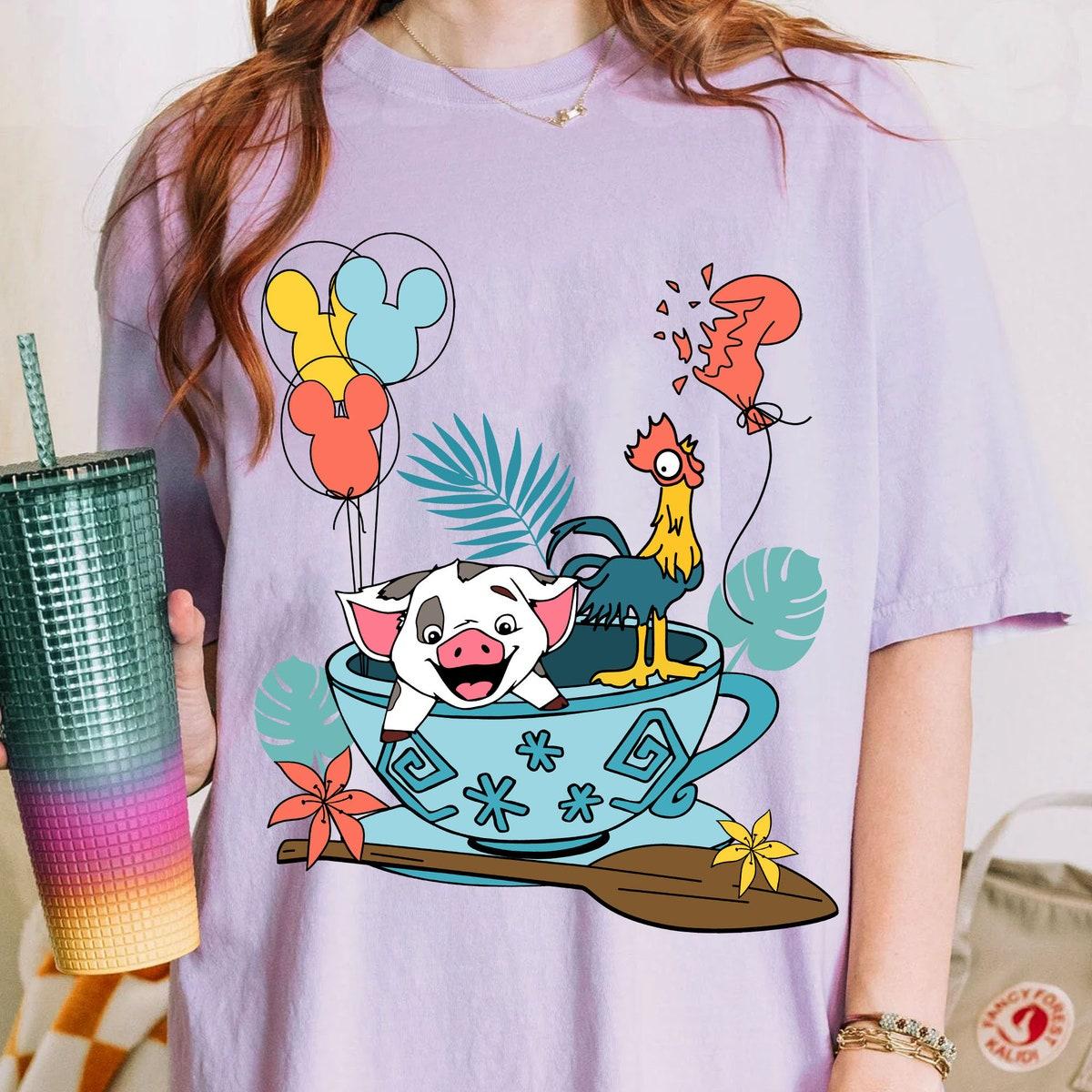 Pua And Hei Hei With Mickey Balloon Tea Cup Party Moana Shirt 3