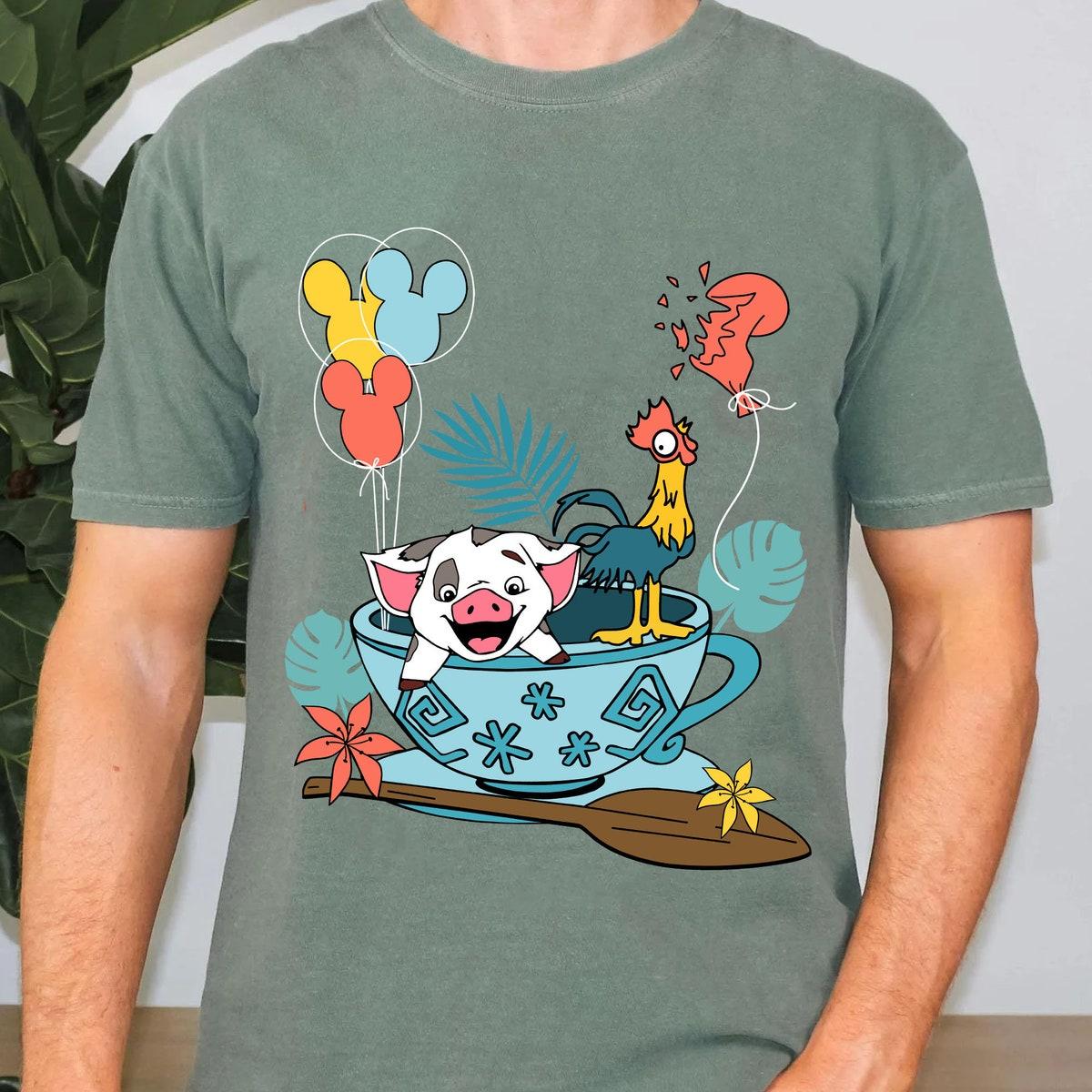 Pua And Hei Hei With Mickey Balloon Tea Cup Party Moana Shirt 4