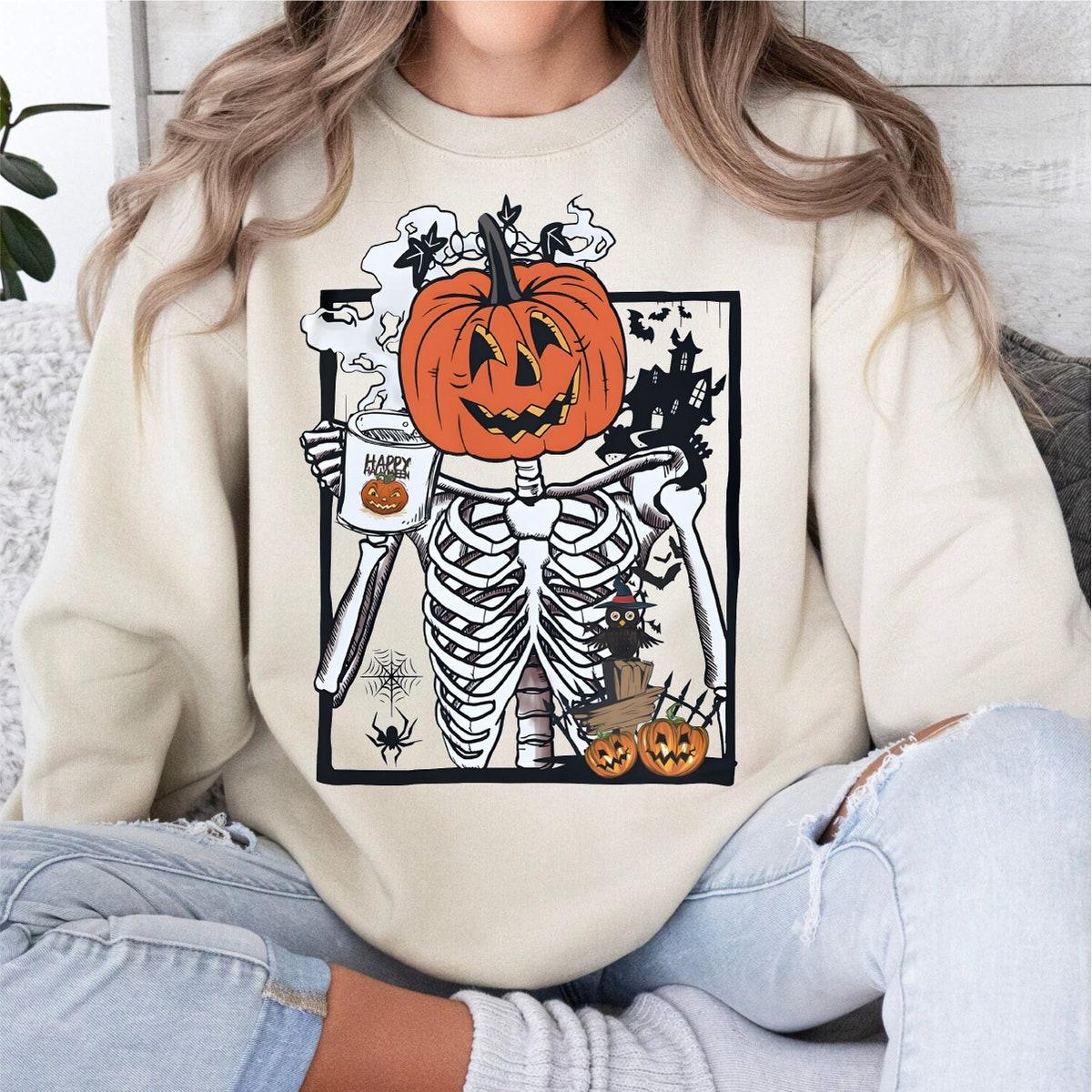 Pumpkin Head Skeleton Happy Halloween Spooky Season Shirt 1