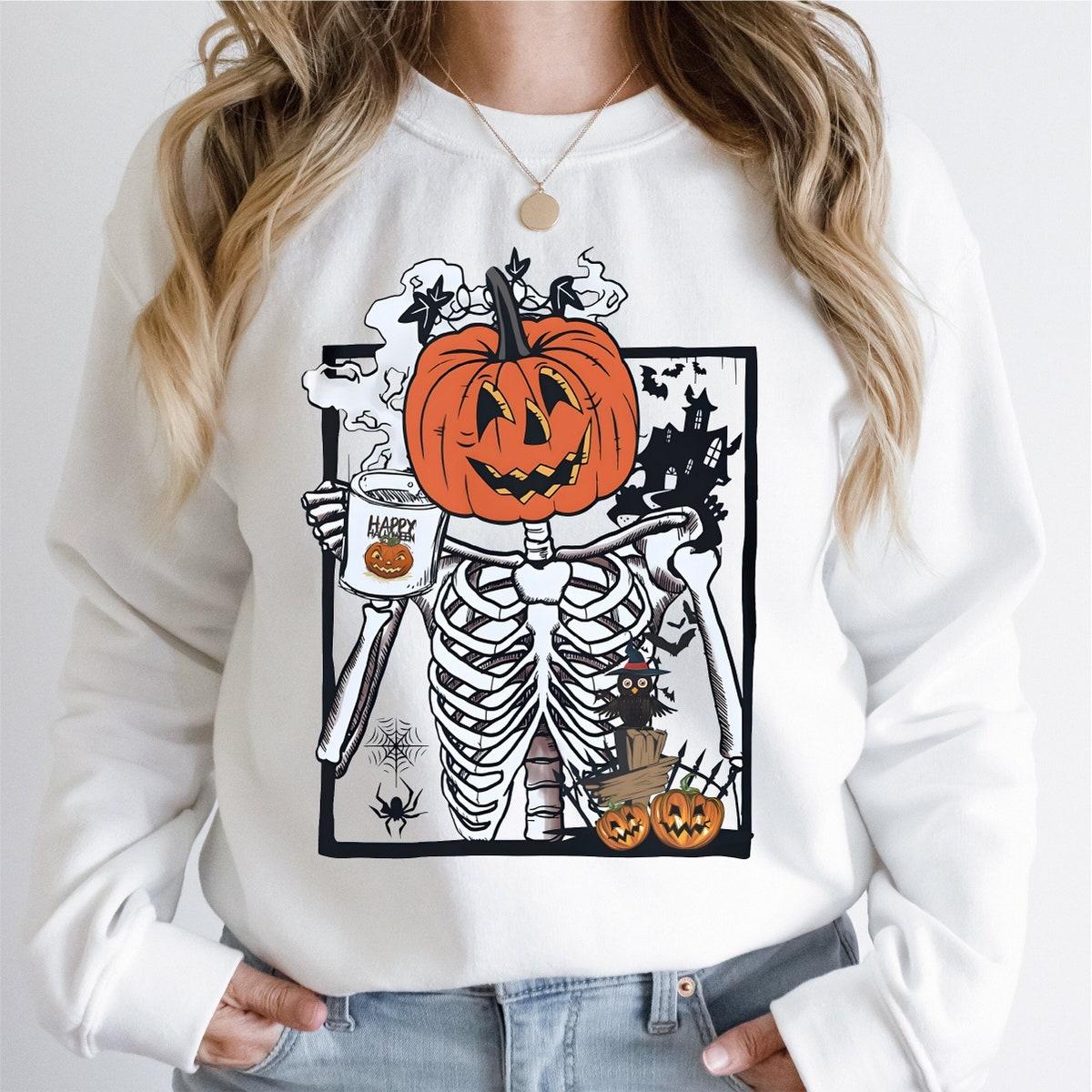 Pumpkin Head Skeleton Happy Halloween Spooky Season Shirt 2