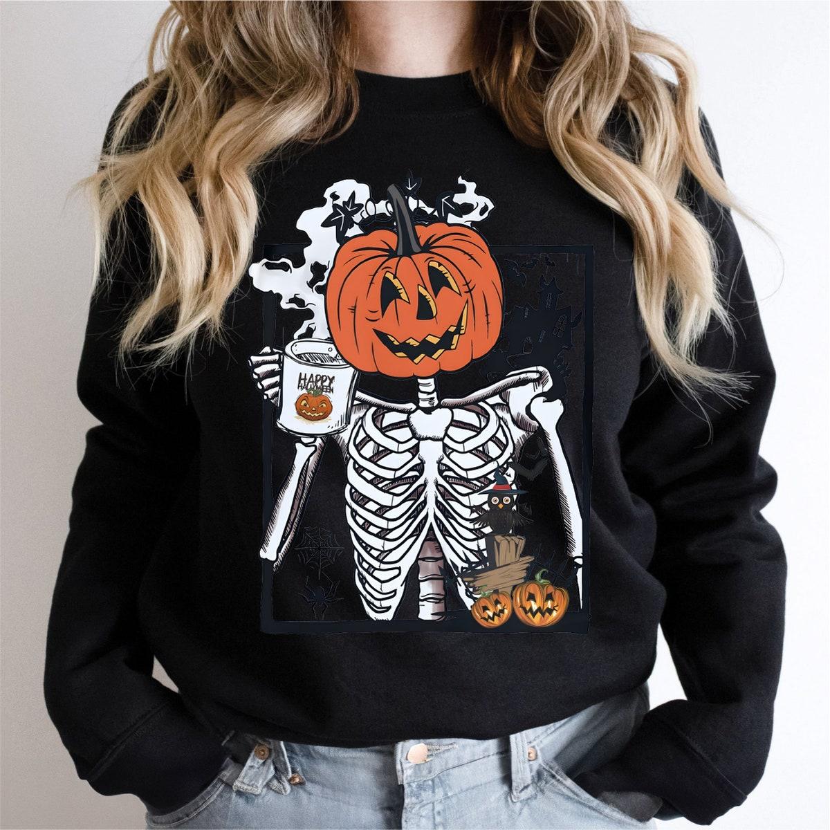 Pumpkin Head Skeleton Happy Halloween Spooky Season Shirt 3