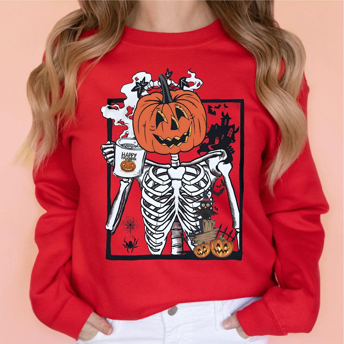 Pumpkin Head Skeleton Happy Halloween Spooky Season Shirt 5