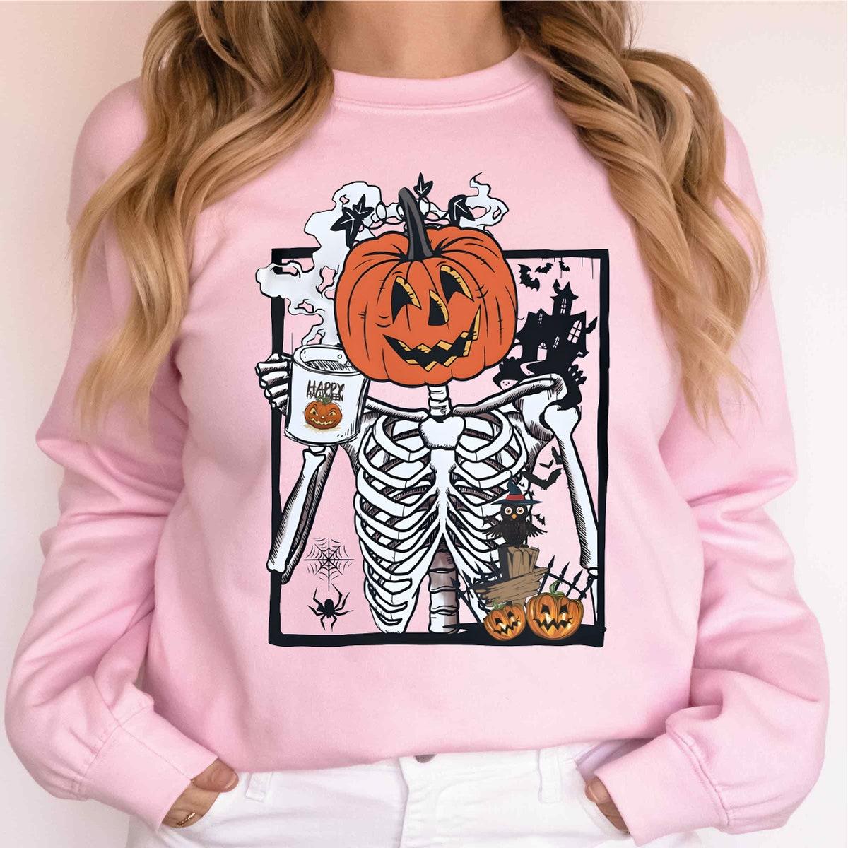 Pumpkin Head Skeleton Happy Halloween Spooky Season Shirt 6