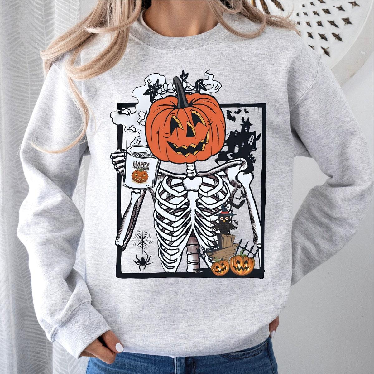 Pumpkin Head Skeleton Happy Halloween Spooky Season Shirt 7